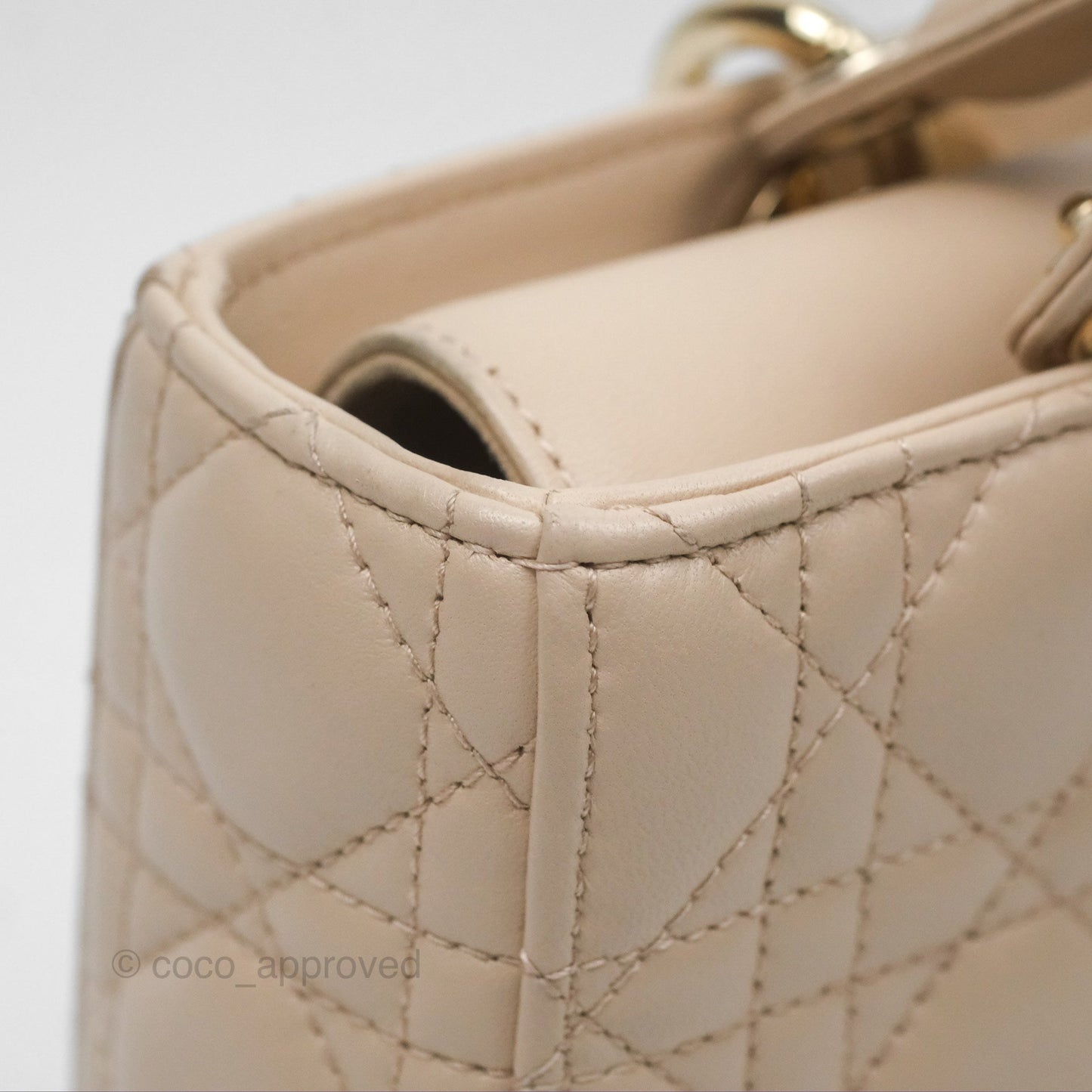 Christian Dior Medium Lady D-Joy Bag Beige Lambskin Cannage Gold Hardware
