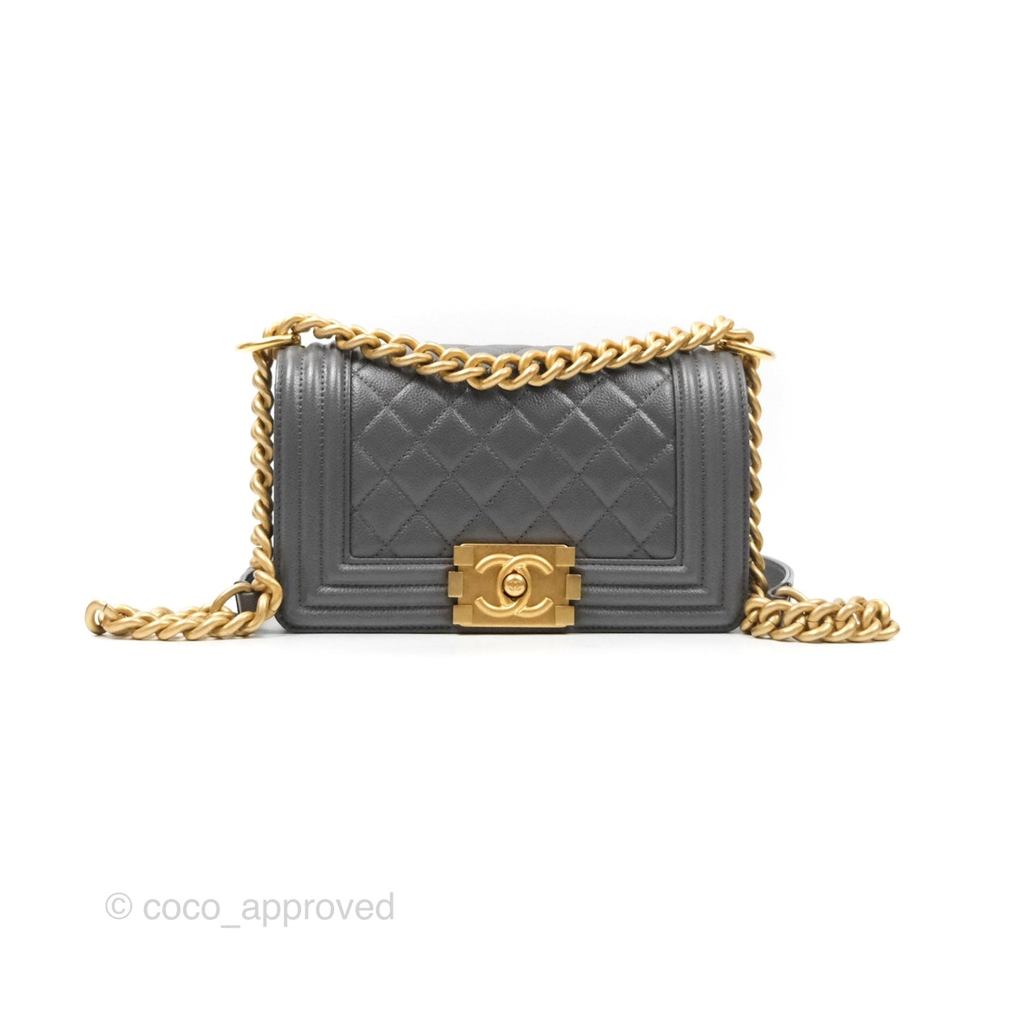 Chanel Small Boy Dark Grey Caviar Aged Gold Hardware