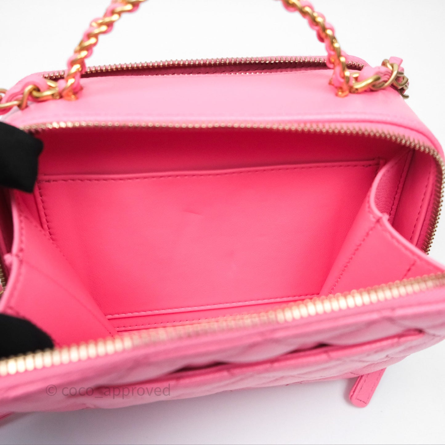Chanel Quilted Pick Me Up Small Vanity Case Hot Pink Caviar Aged Gold Hardware