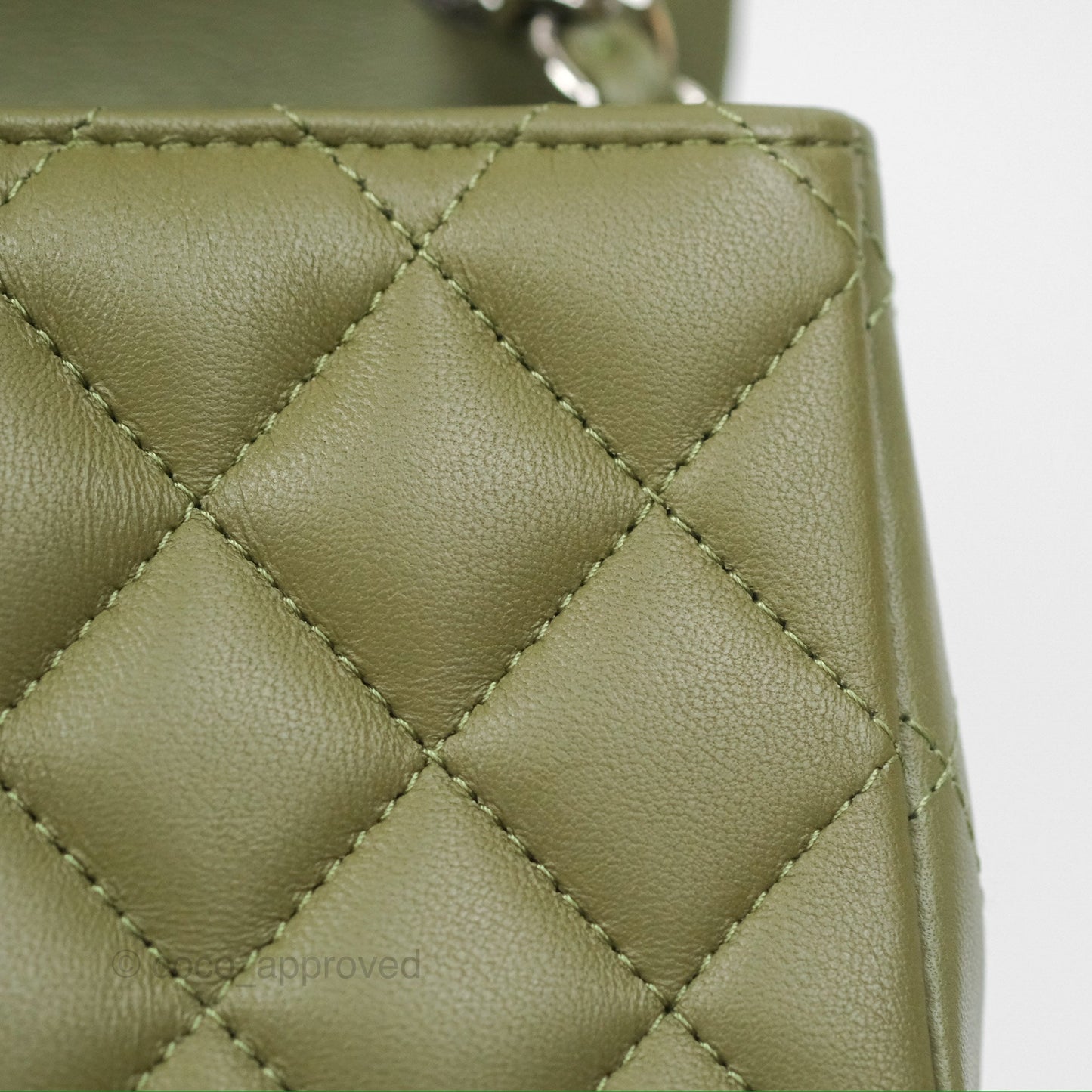Chanel Mini Square Quilted Olive Green Lambskin Silver Hardware