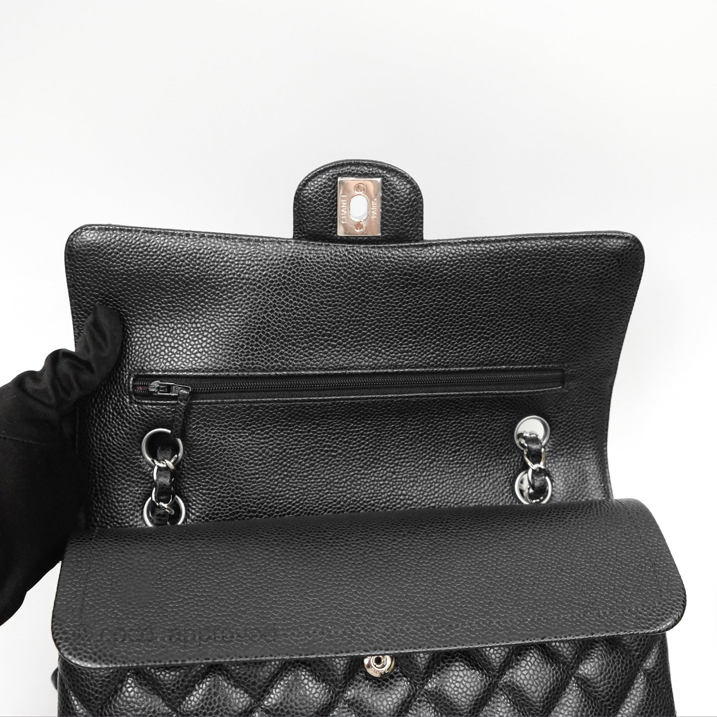 Chanel Classic M/L Medium Flap Quilted Black Caviar Silver Hardware
