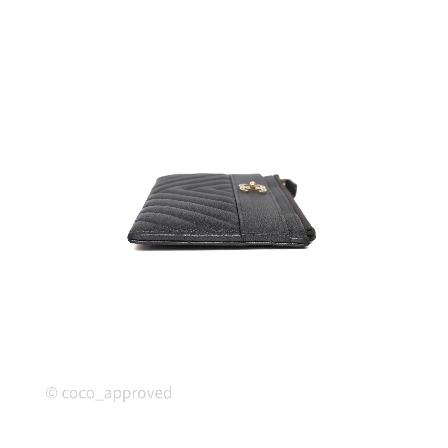 Chanel Chevron Zip Long Wallet Grey Caviar Gold Hardware