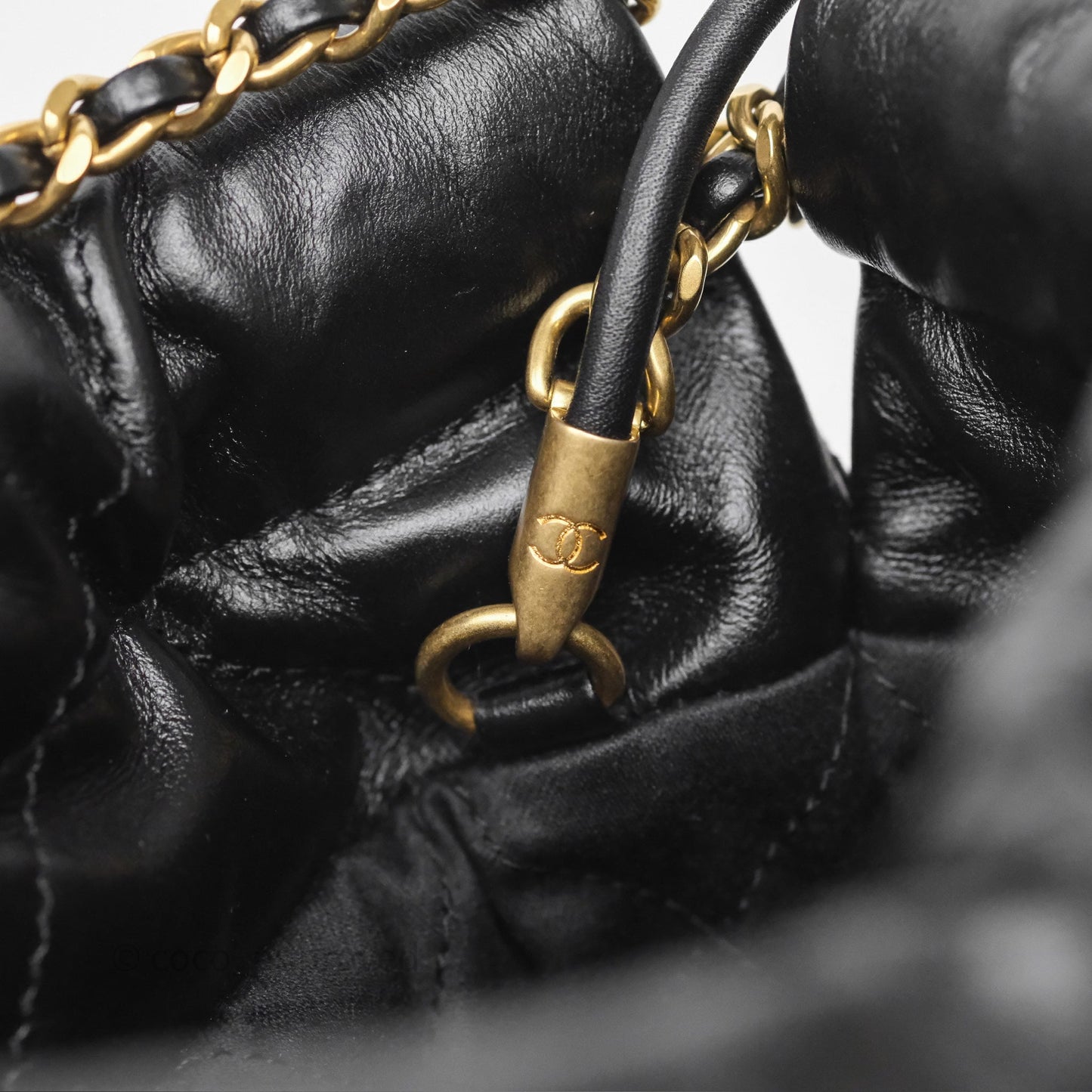 Chanel 22 Mini Bag Black Crumpled Calfskin Aged Gold Hardware