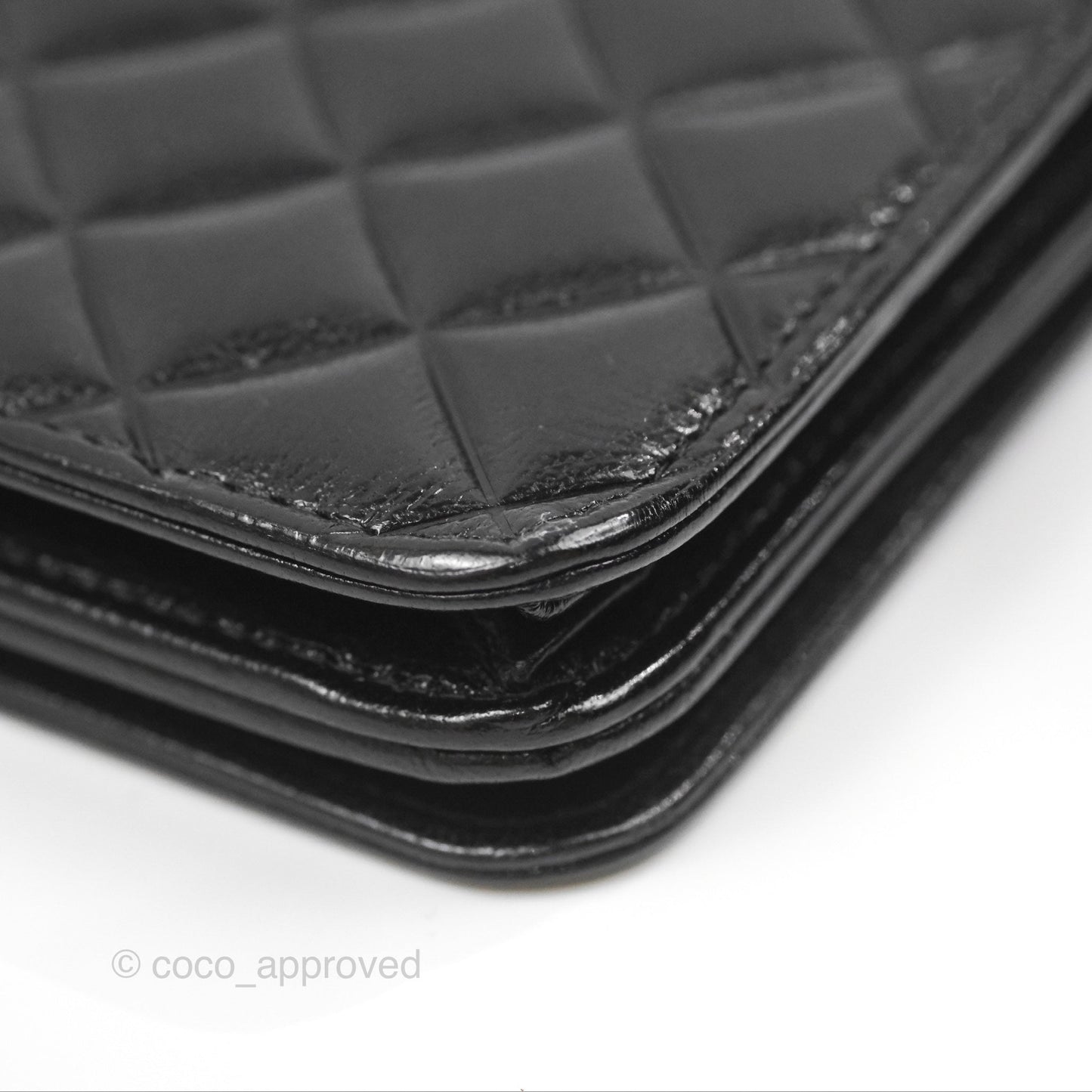 Chanel Diamond CC Wallet On Chain WOC Black Goatskin Silver Hardware