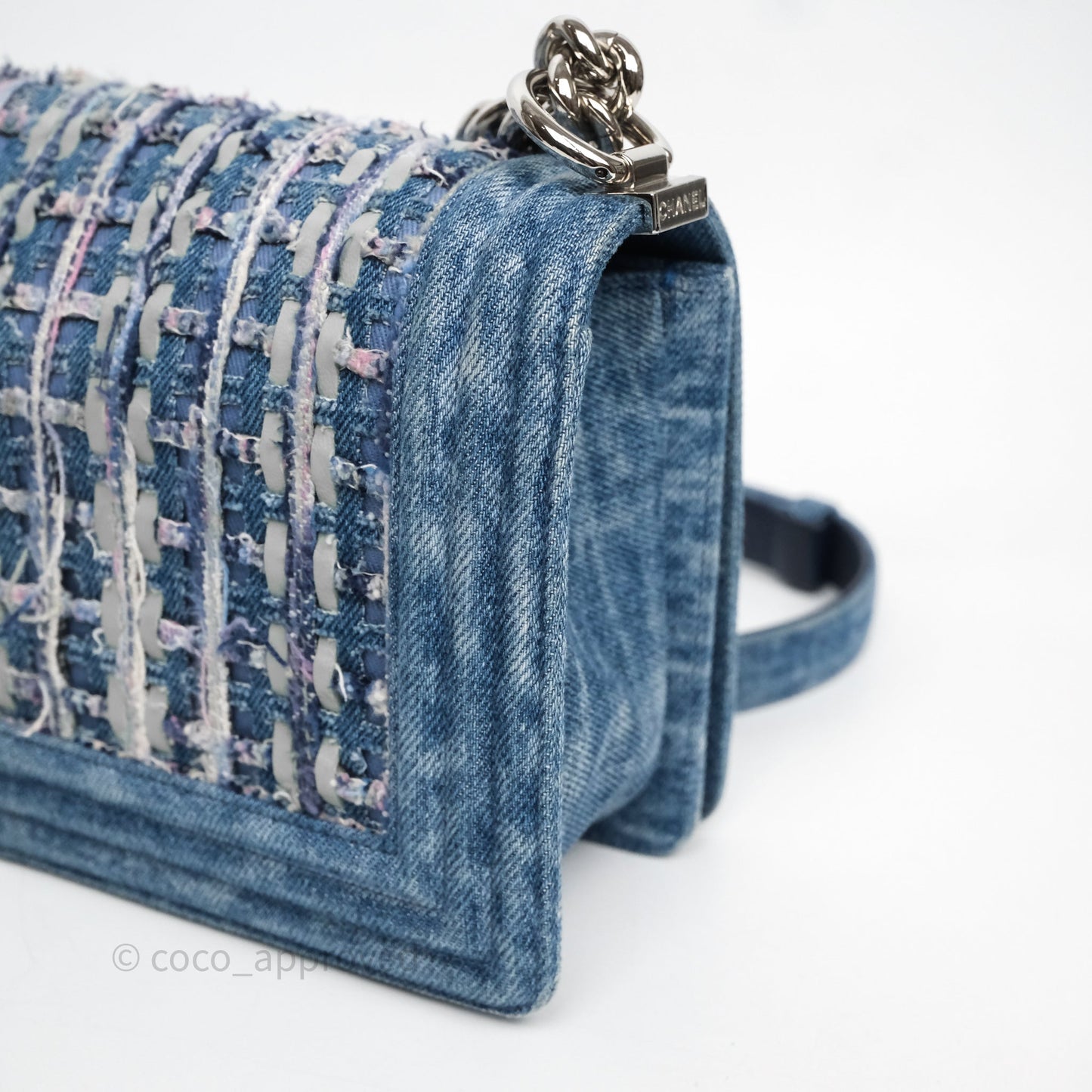 Chanel Medium Boy Blue Denim Tweed Silver Hardware
