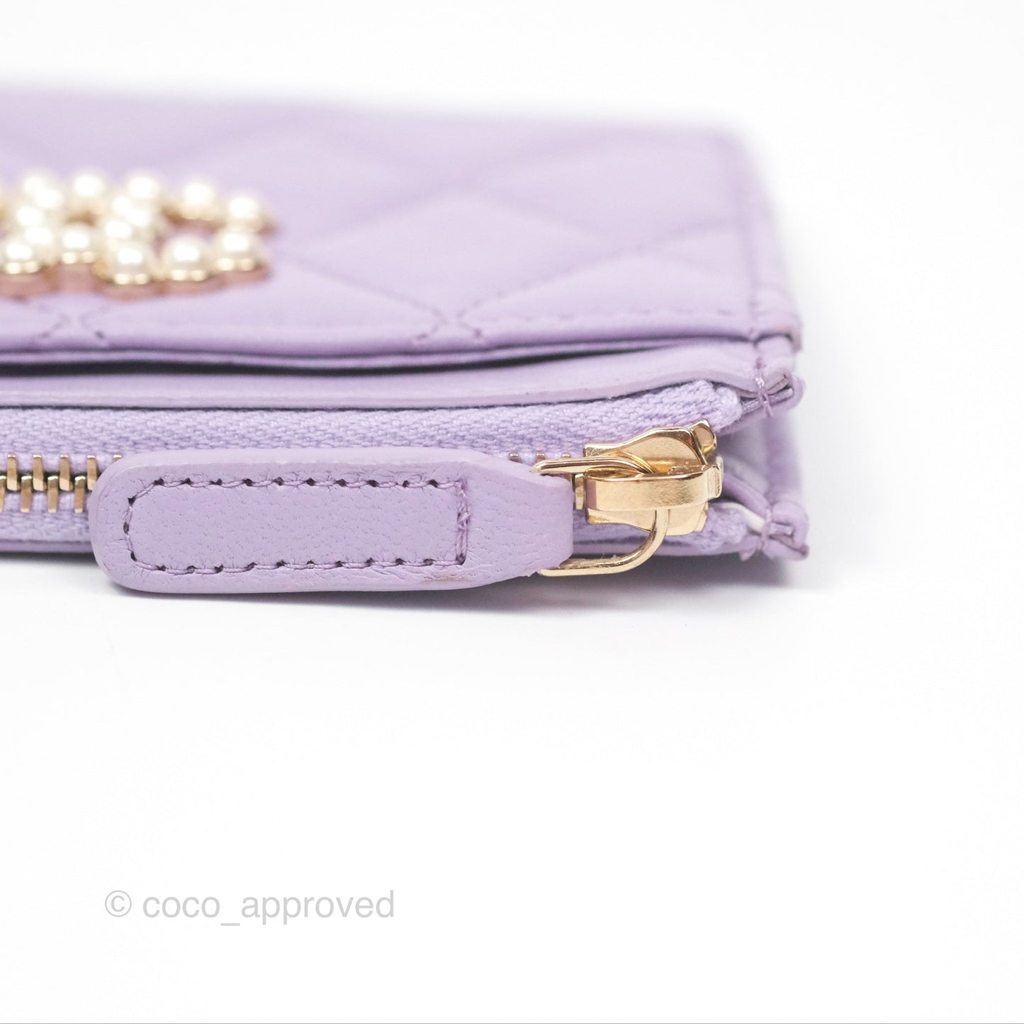 Chanel Pearl CC Zipped Card Holder Lilac Lambskin Gold Hardware 24P