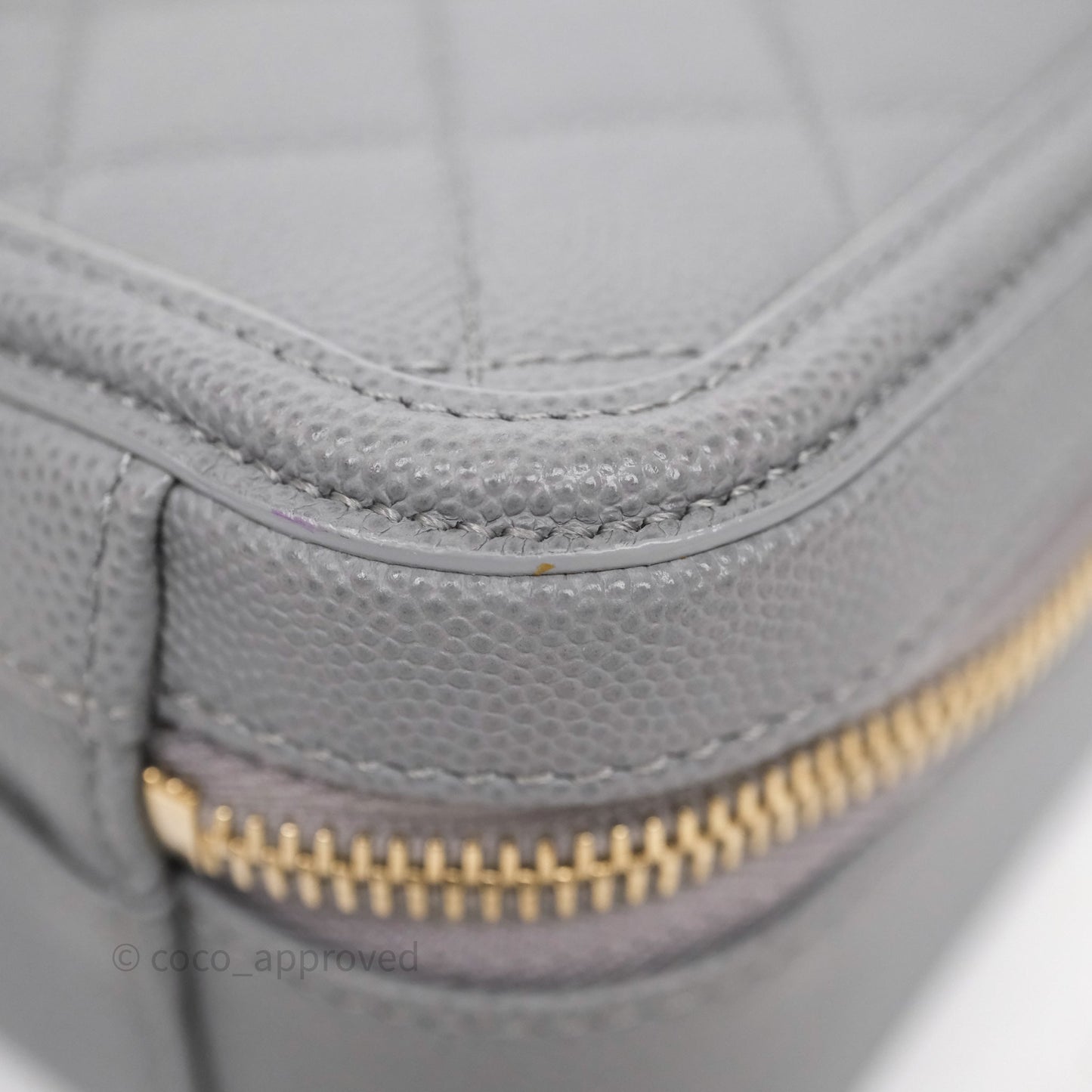 Chanel Medium CC Filigree Vanity Case Quilted Grey Caviar Gold Hardware