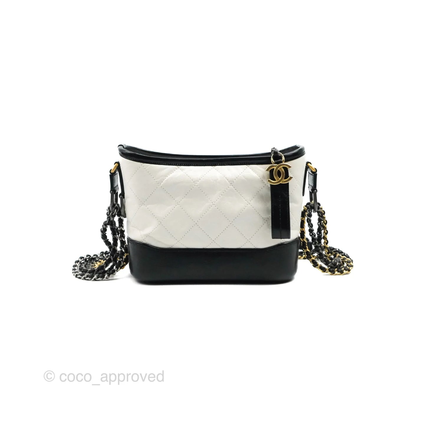 Chanel Quilted Small Gabrielle Hobo White Black Calfskin Mixed Hardware