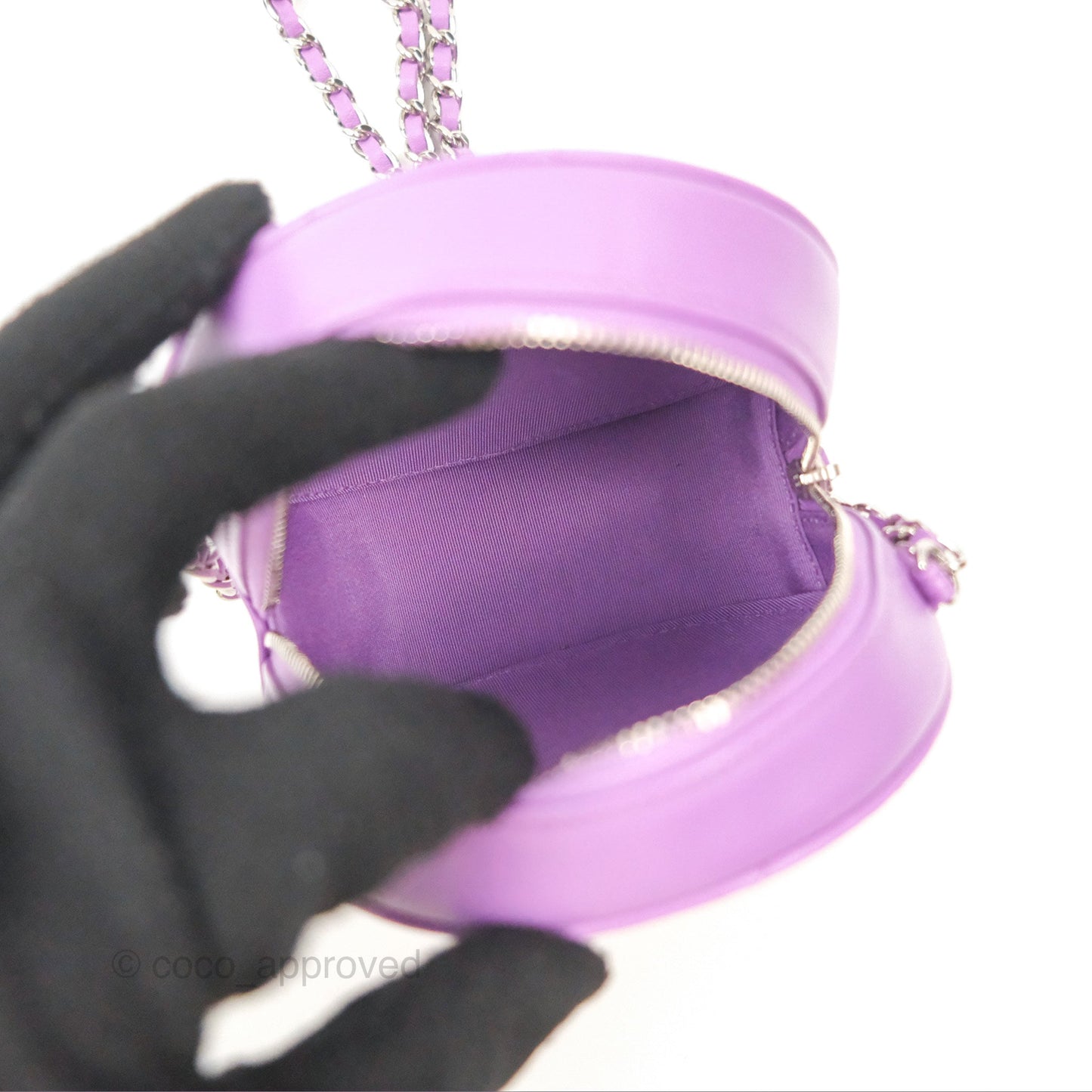Chanel Round Circle Bag Purple Lambskin Silver Hardware