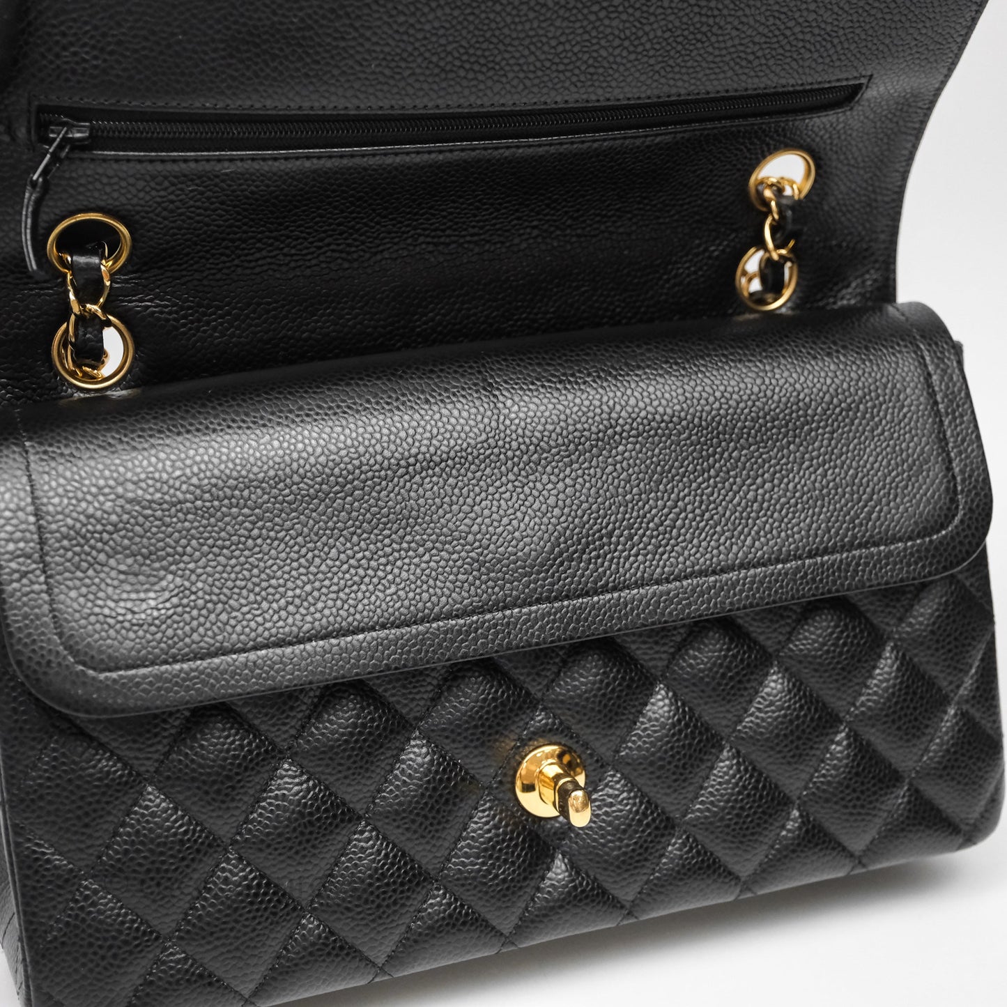 Chanel Quilted Classic M/L Medium Flap Black Caviar Gold Hardware