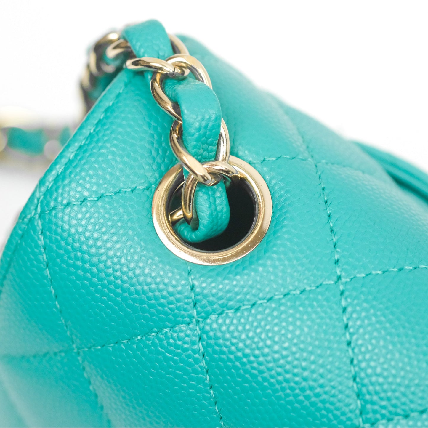 Chanel Mini Rectangular Flap Quilted Turquoise Caviar Gold Hardware