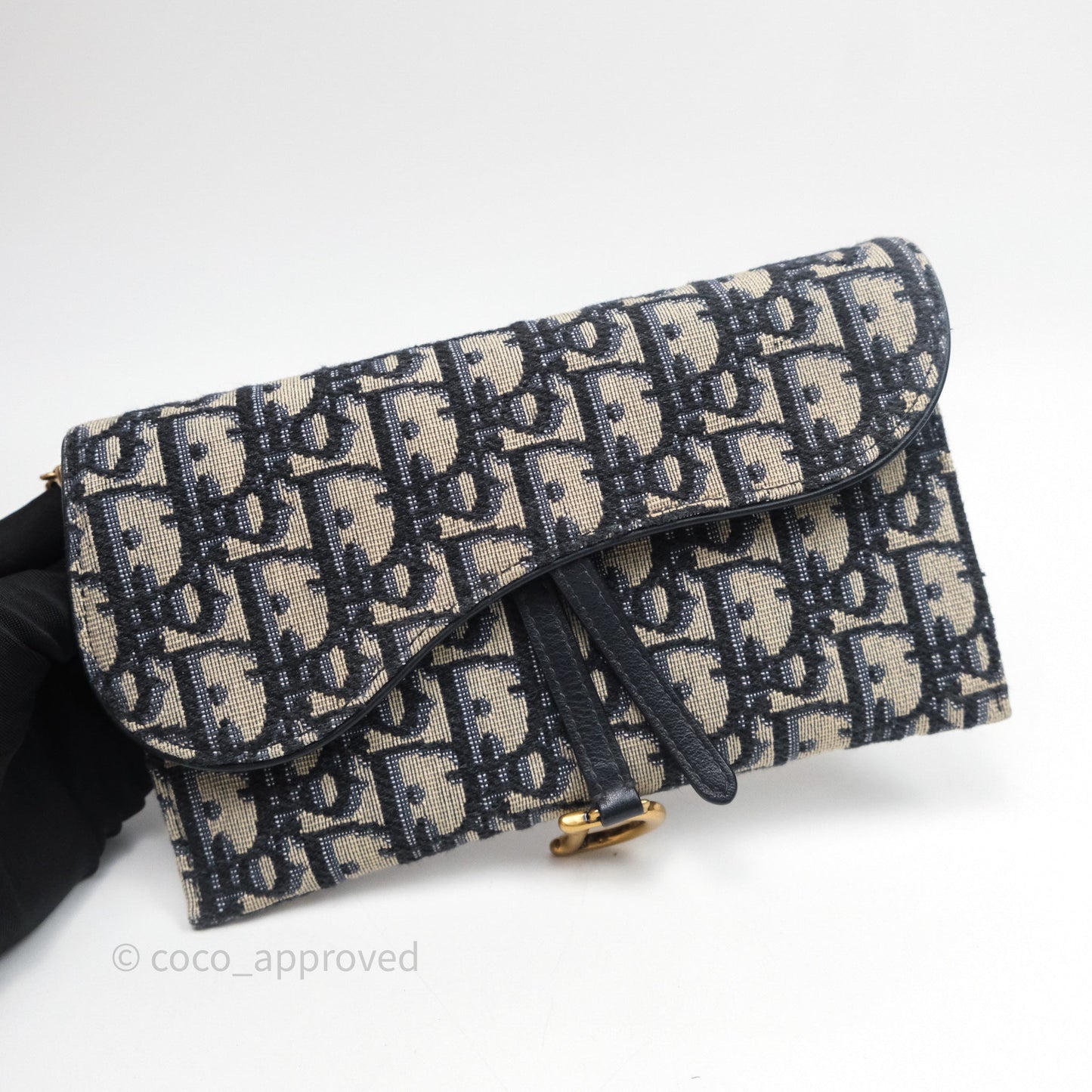 Small Saddle Pouch Wallet with Chain Blue Dior Oblique Jacquard