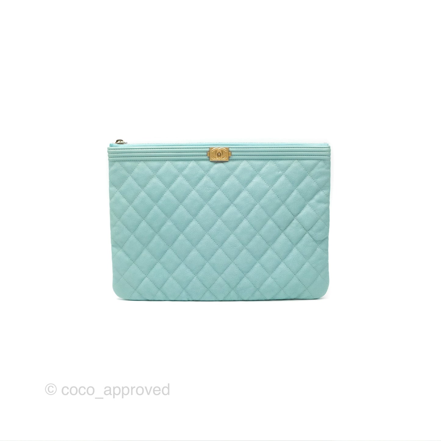 Chanel Medium O Case Boy Tiffany Blue Caviar Gold Hardware