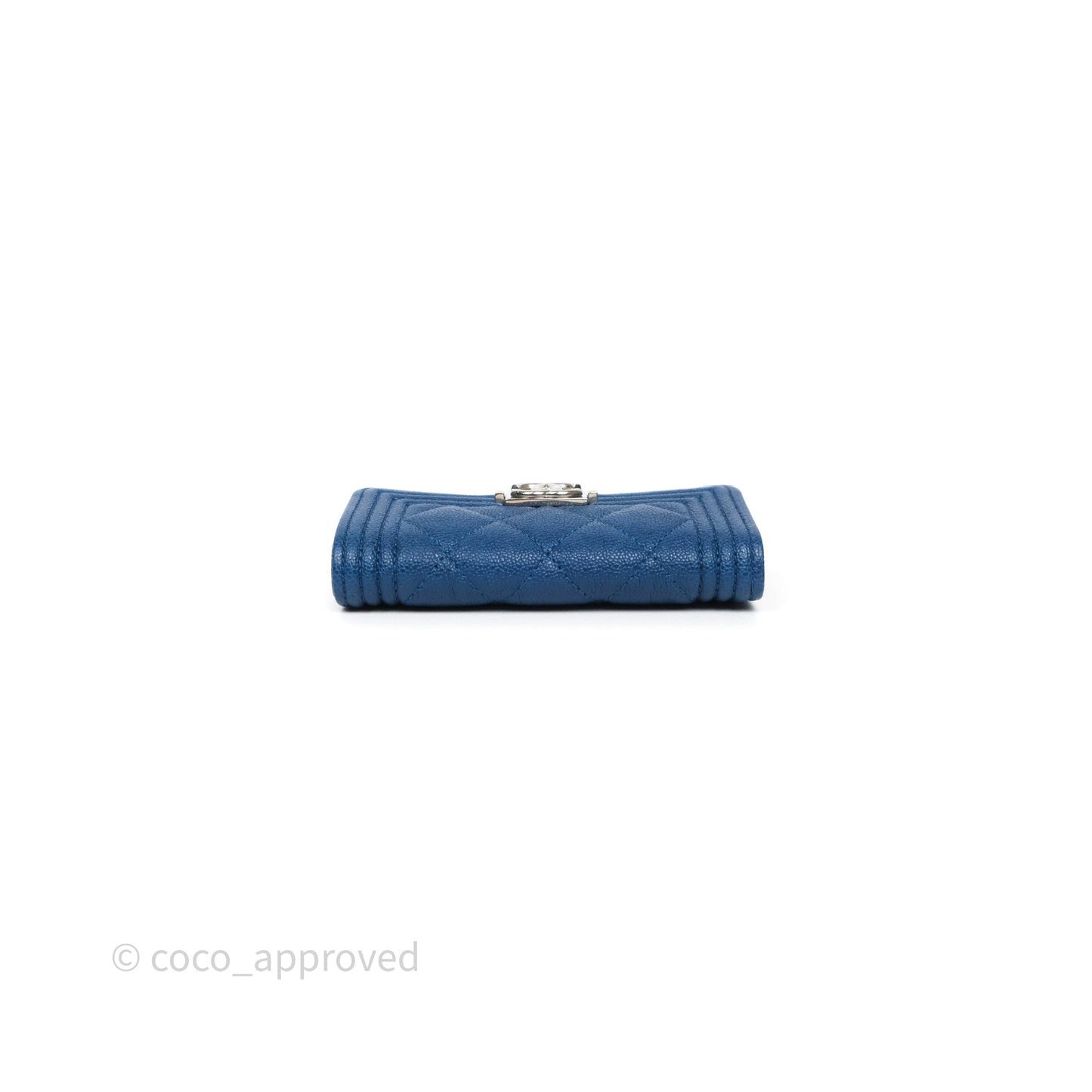 Chanel Quilted Boy Flap Card Holder Blue Caviar Silver Hardware
