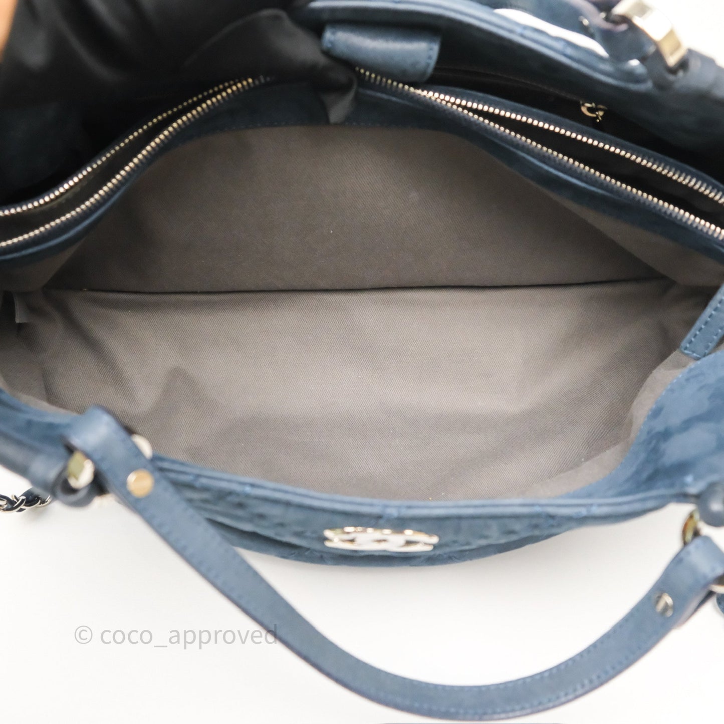 Chanel Small Sea Hit Tote Navy Iridescent Calfskin Silver Hardware