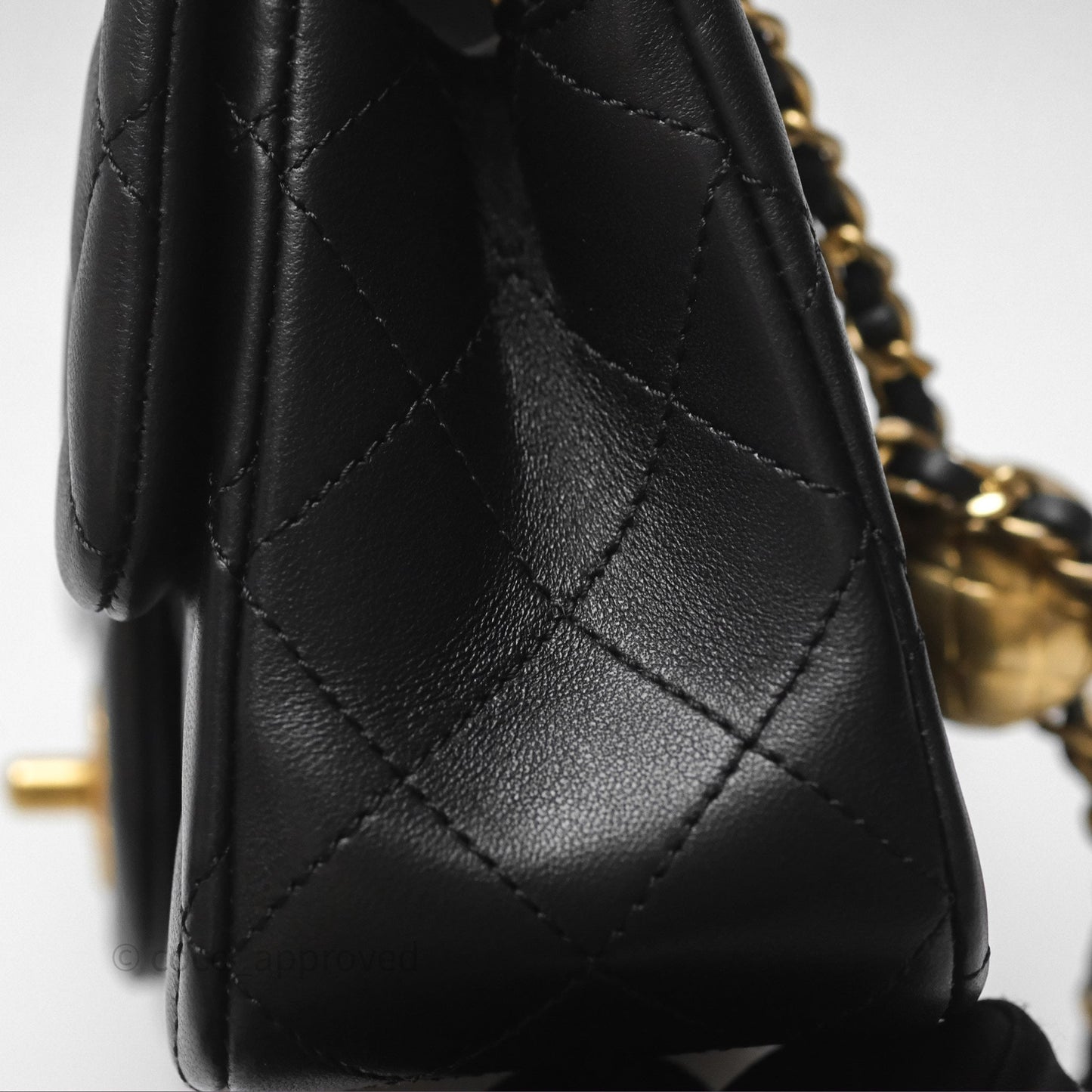 Chanel Mini Rectangular Pearl Crush Quilted Black Lambskin Aged Gold Hardware