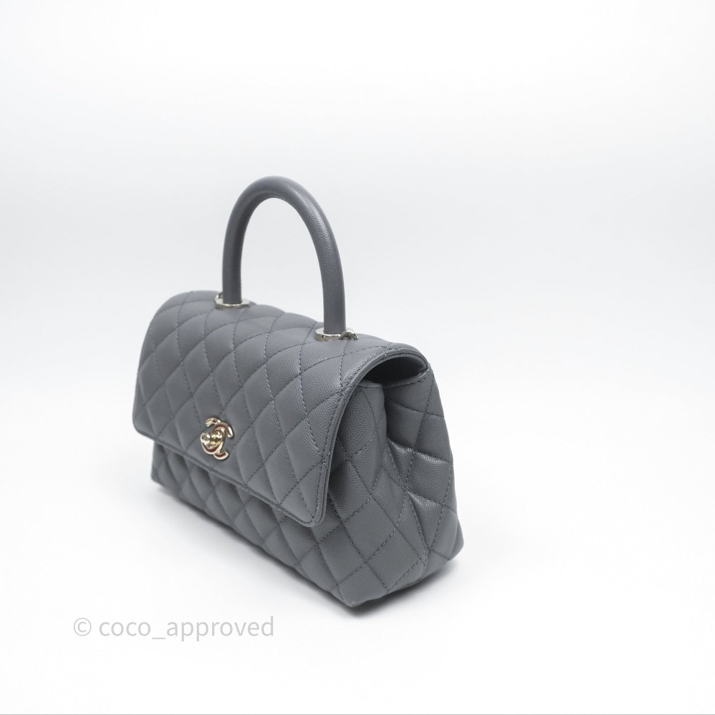 Chanel Small Coco Handle Quilted Grey Caviar Gold Hardware 23K