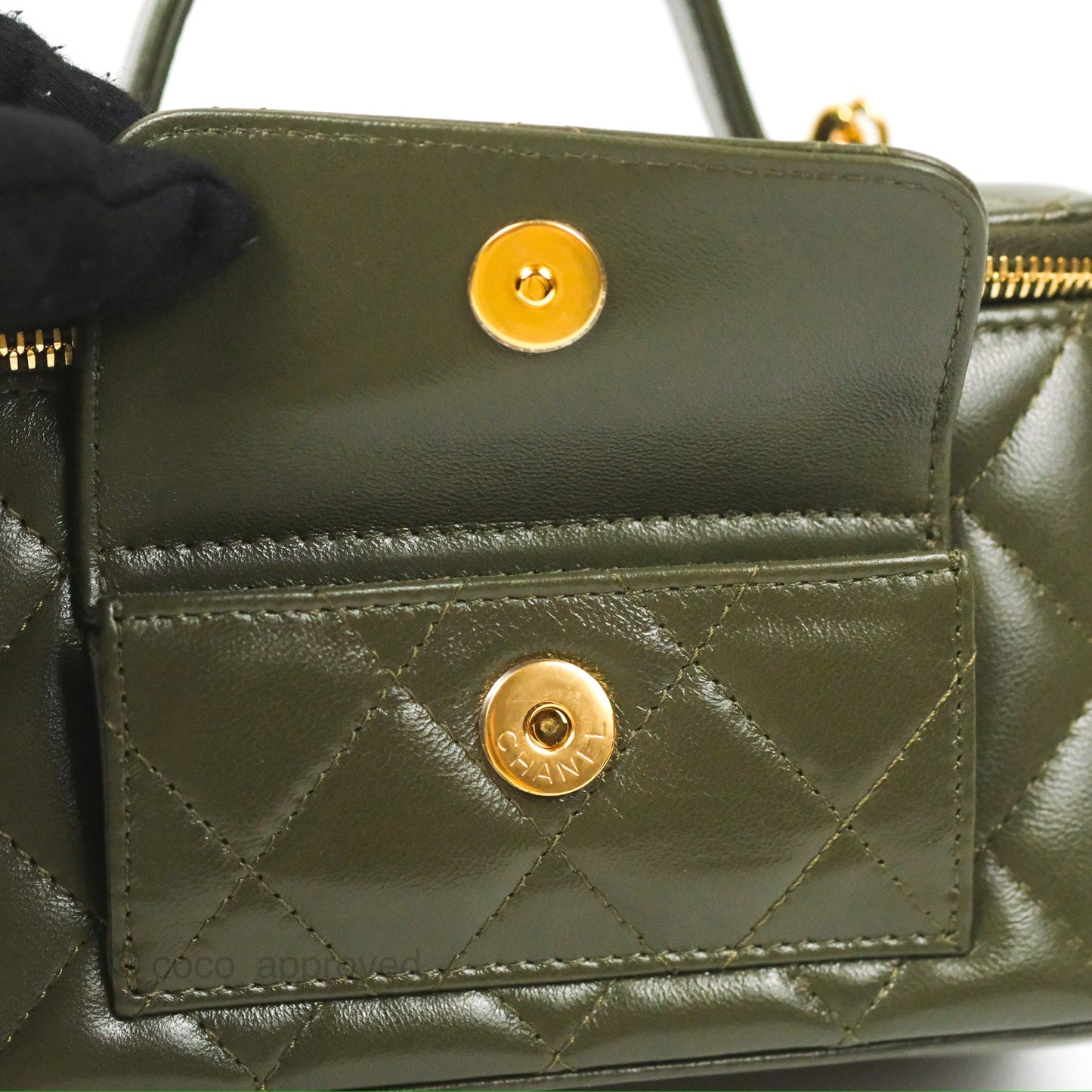 Chanel Cargo Pocket Top Handle Vanity with Chain Khaki Green Lambskin 22K