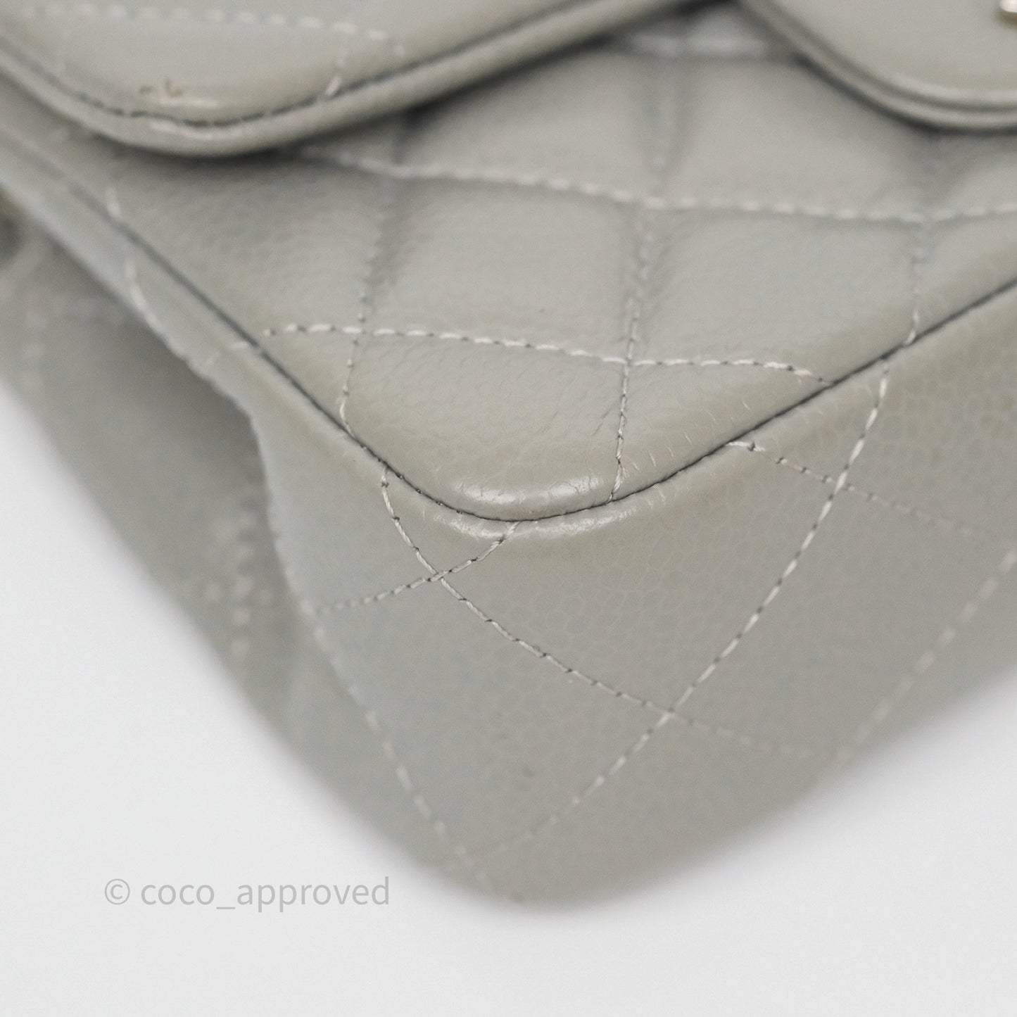 Chanel Extra Mini Rectangular Flap Quilted Light Grey Caviar Silver Hardware