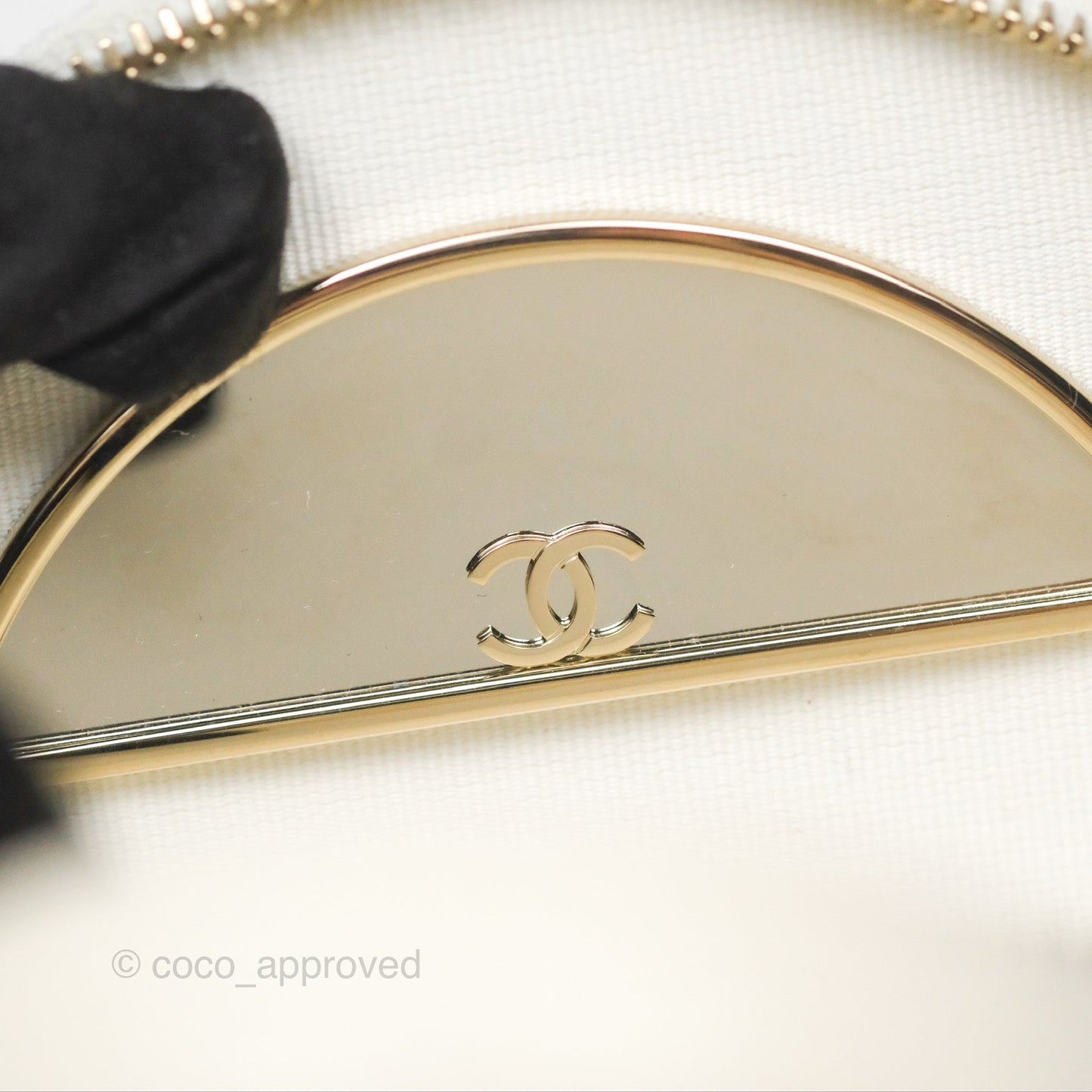 Chanel Mini Round Vanity Bag Handle With Care Ivory Caviar