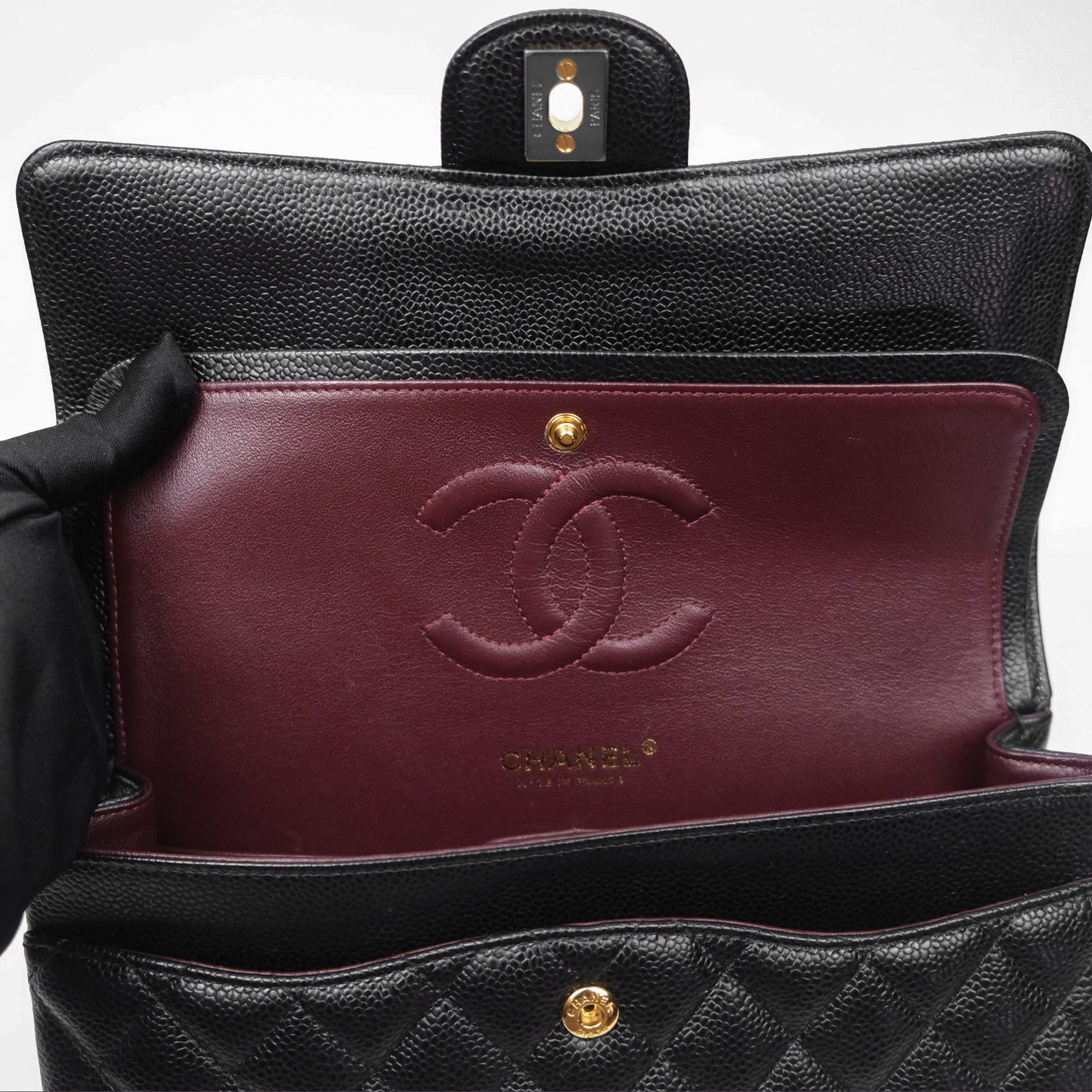 Chanel Classic M/L Medium Flap Quilted Black Caviar Gold Hardware