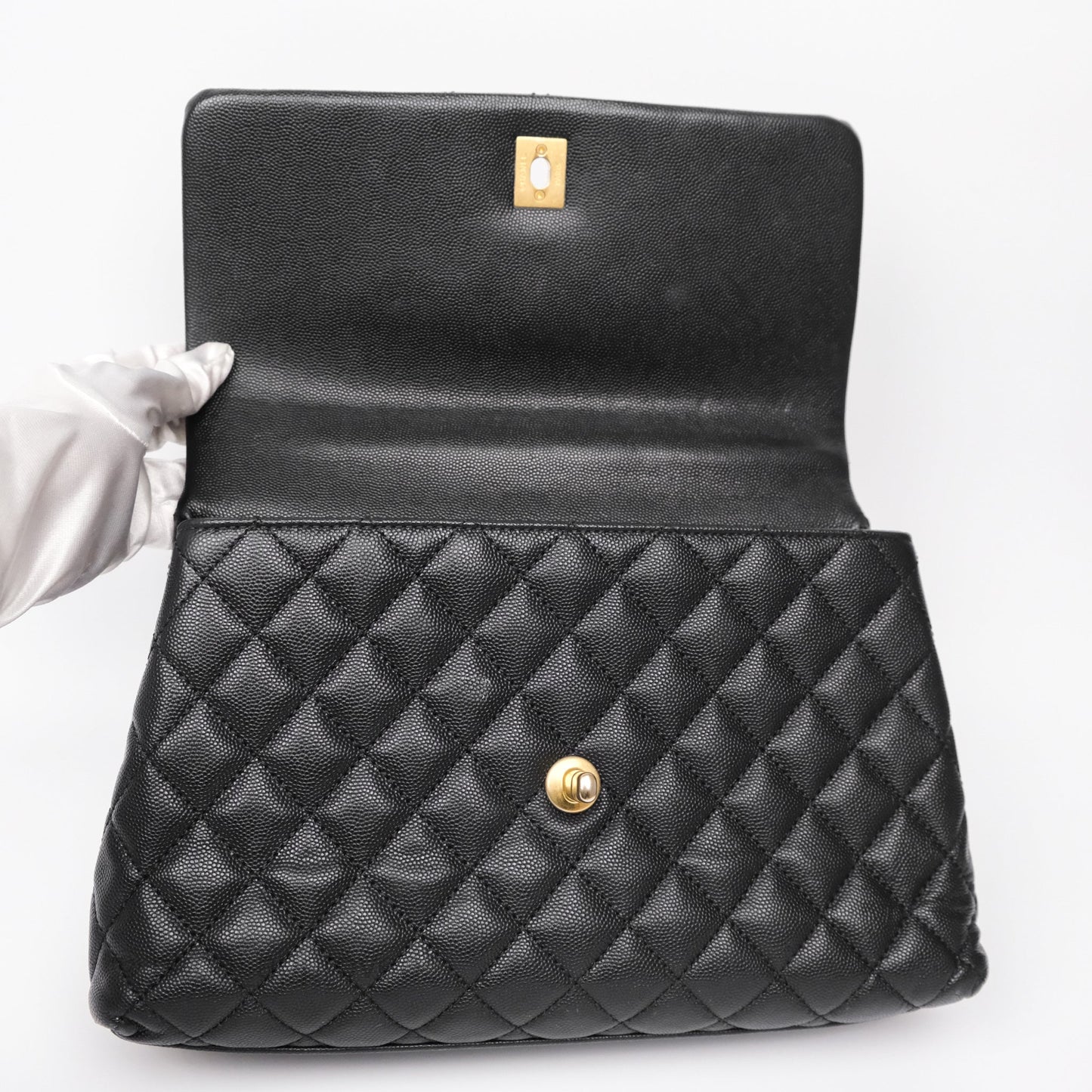 Chanel Medium Coco Handle Quilted Black Caviar Aged Gold Hardware
