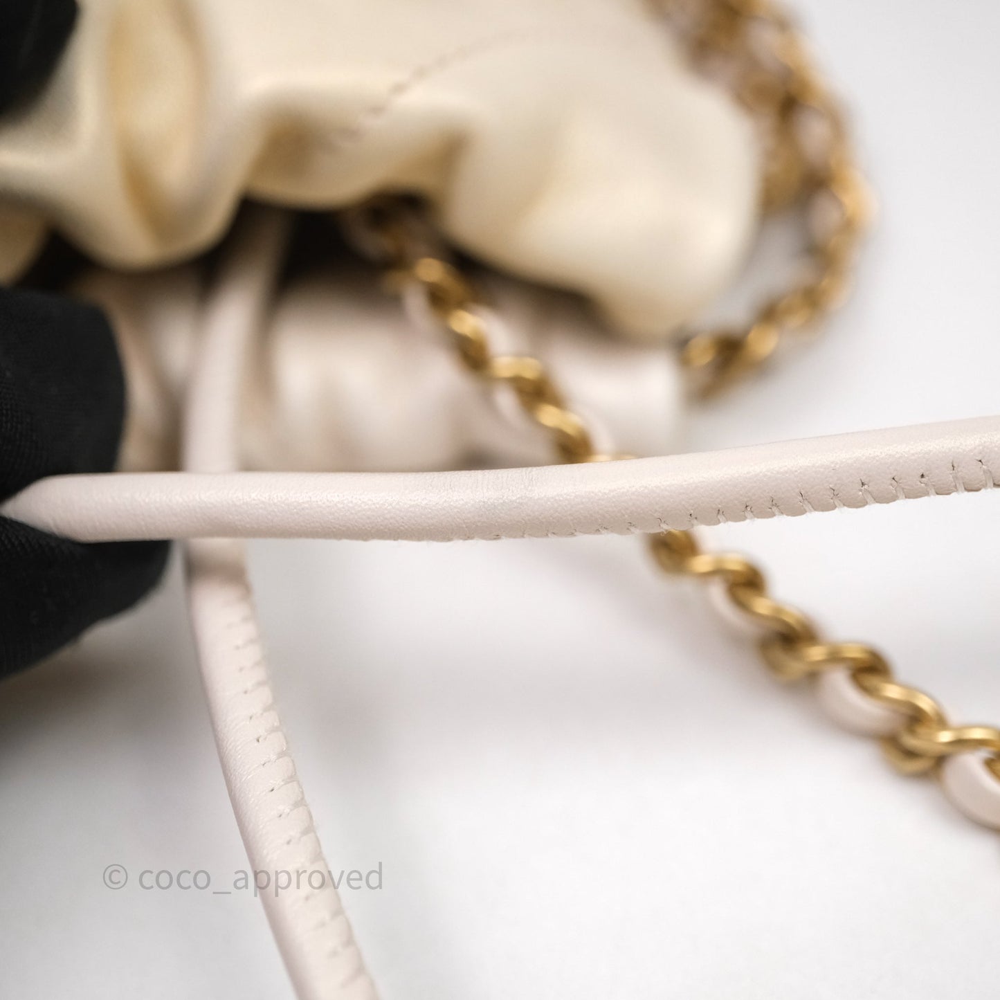 Chanel 22 Mini Bag Iridescent Light Pearly Calfskin Aged Gold Hardware