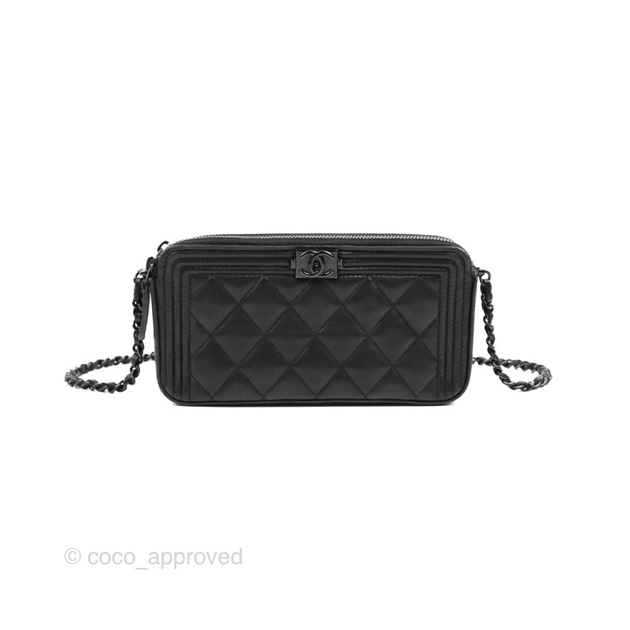 Chanel Le Boy Double Zip Wallet On Chain So Black Lambskin