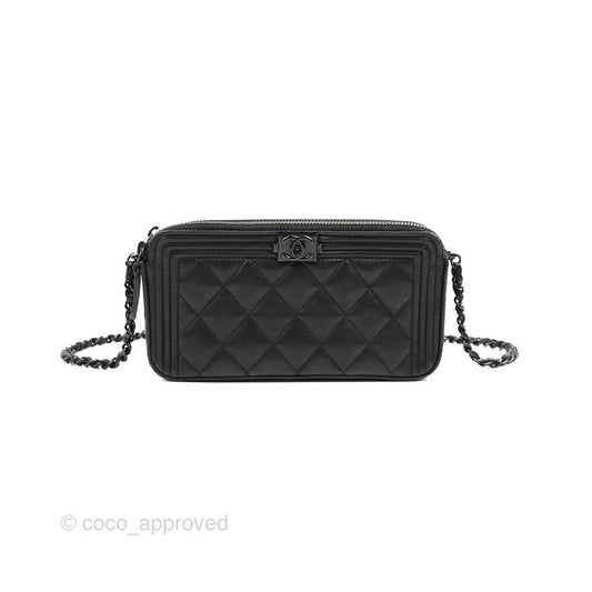 Chanel Le Boy Double Zip Wallet On Chain So Black Lambskin