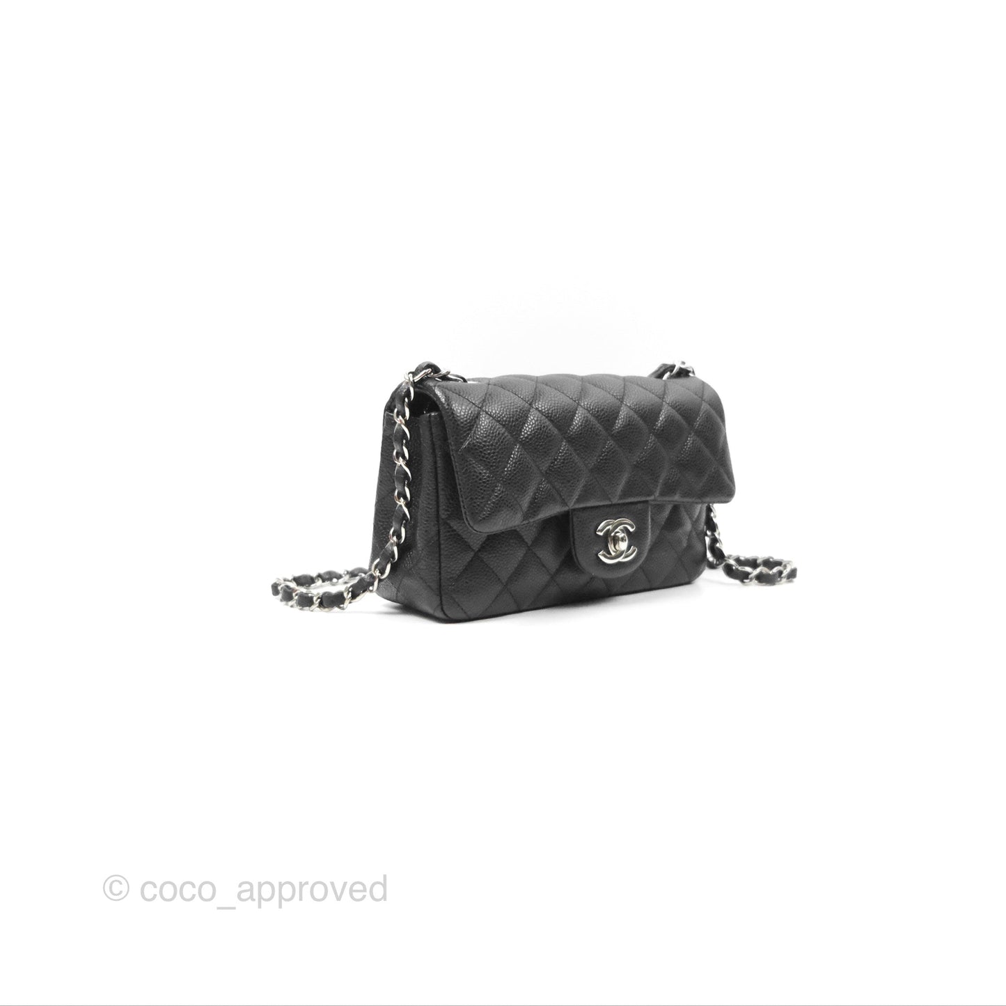 Chanel Classic Quilted Mini Rectangular Flap Black Caviar Silver Hardware