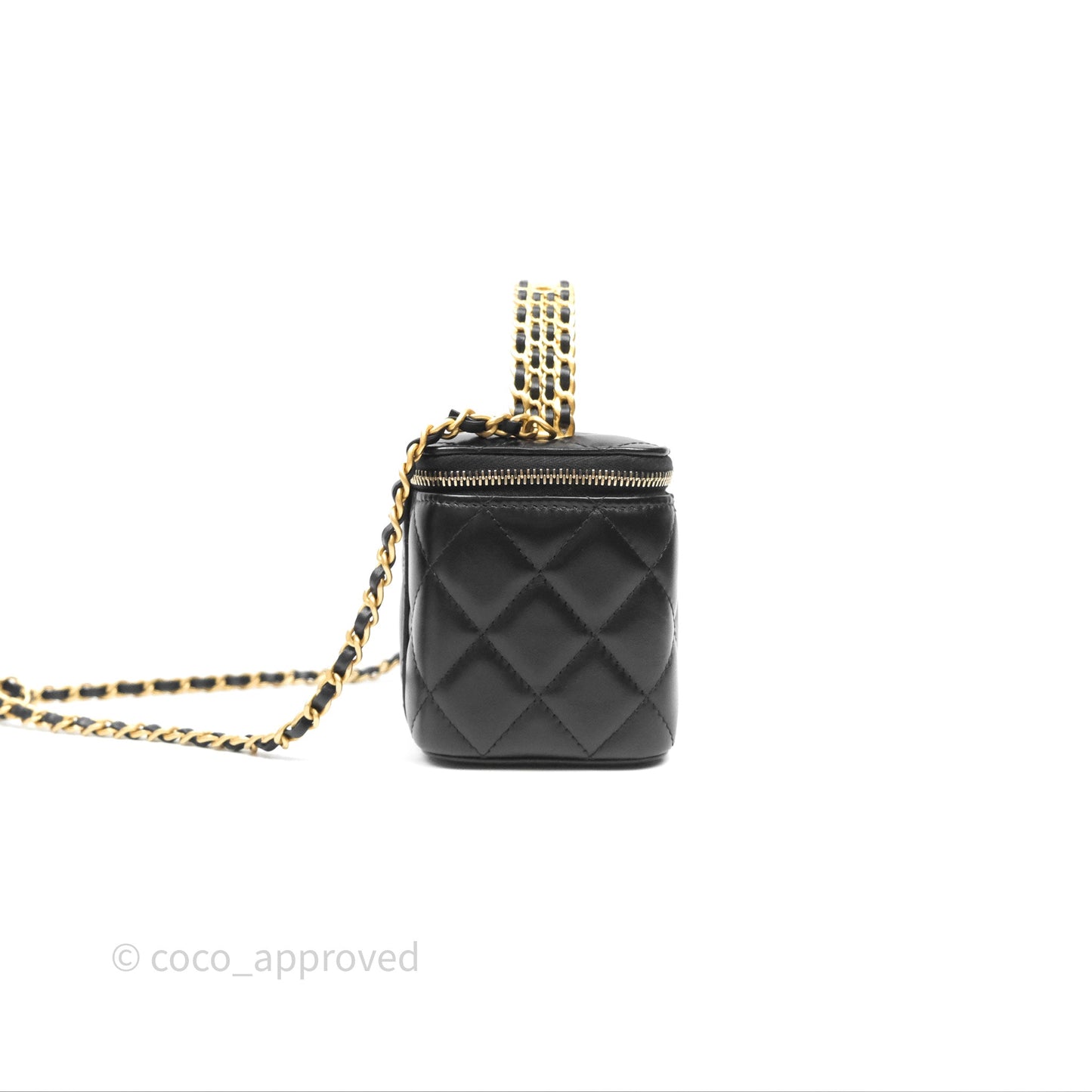 Chanel Vanity Rectangular with Top Handle Black Lambskin Aged Gold Hardware