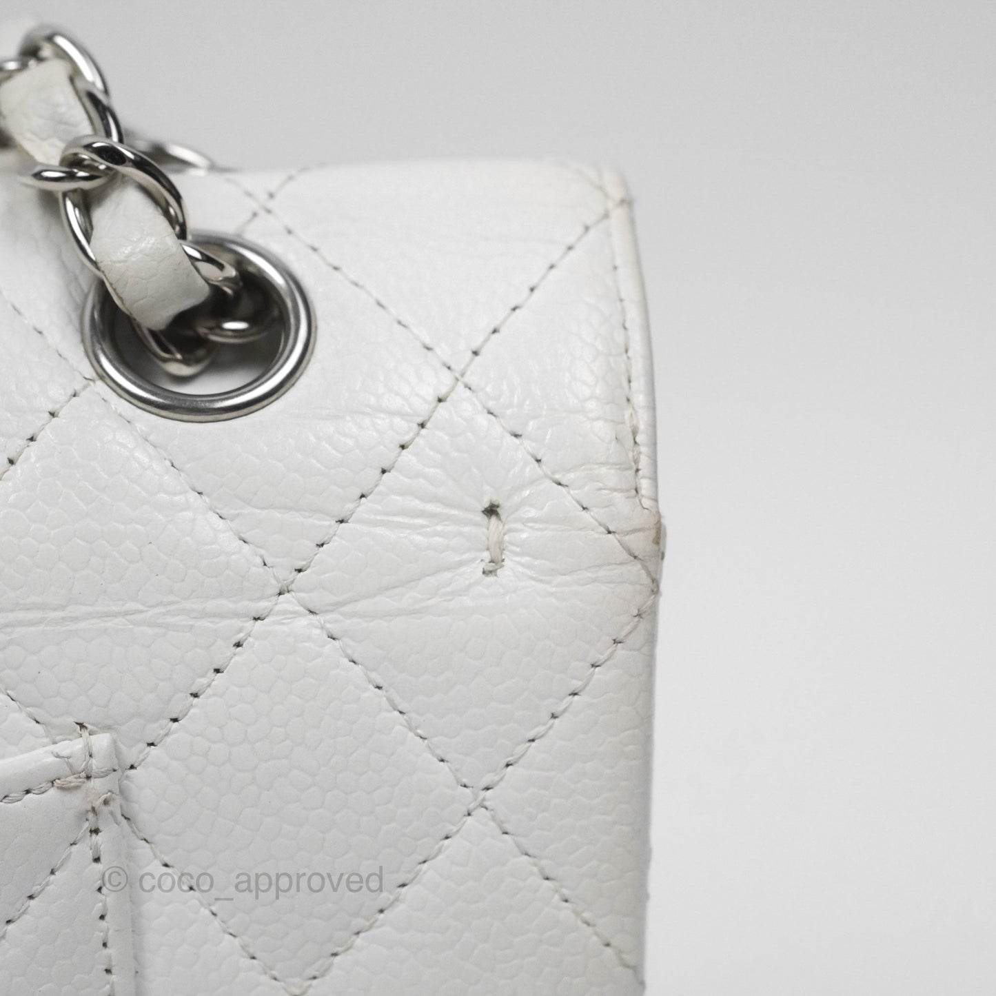 Chanel Classic M/L Medium Flap Quilted White Caviar Silver Hardware