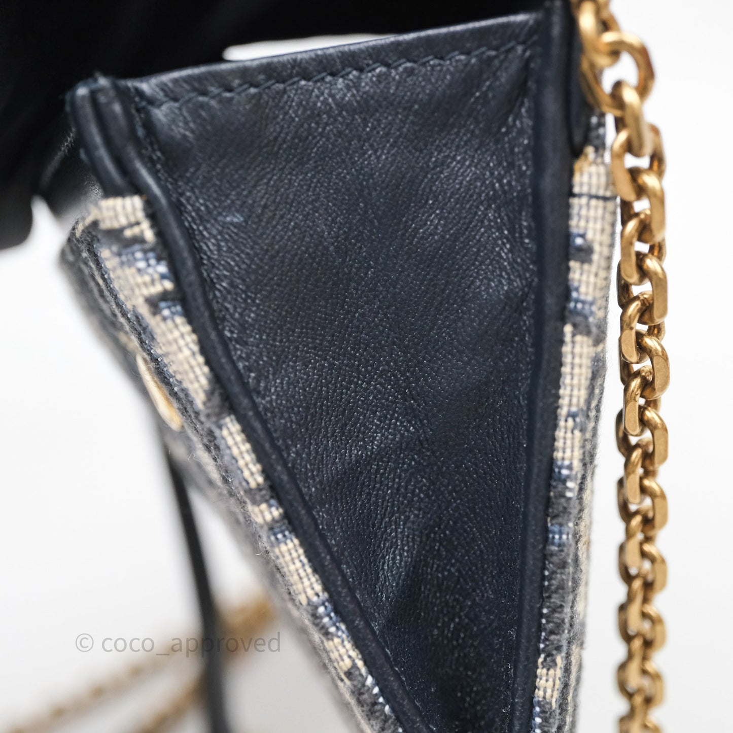 Christian Dior Small Saddle Pouch Wallet with Chain Blue Dior Oblique Jacquard