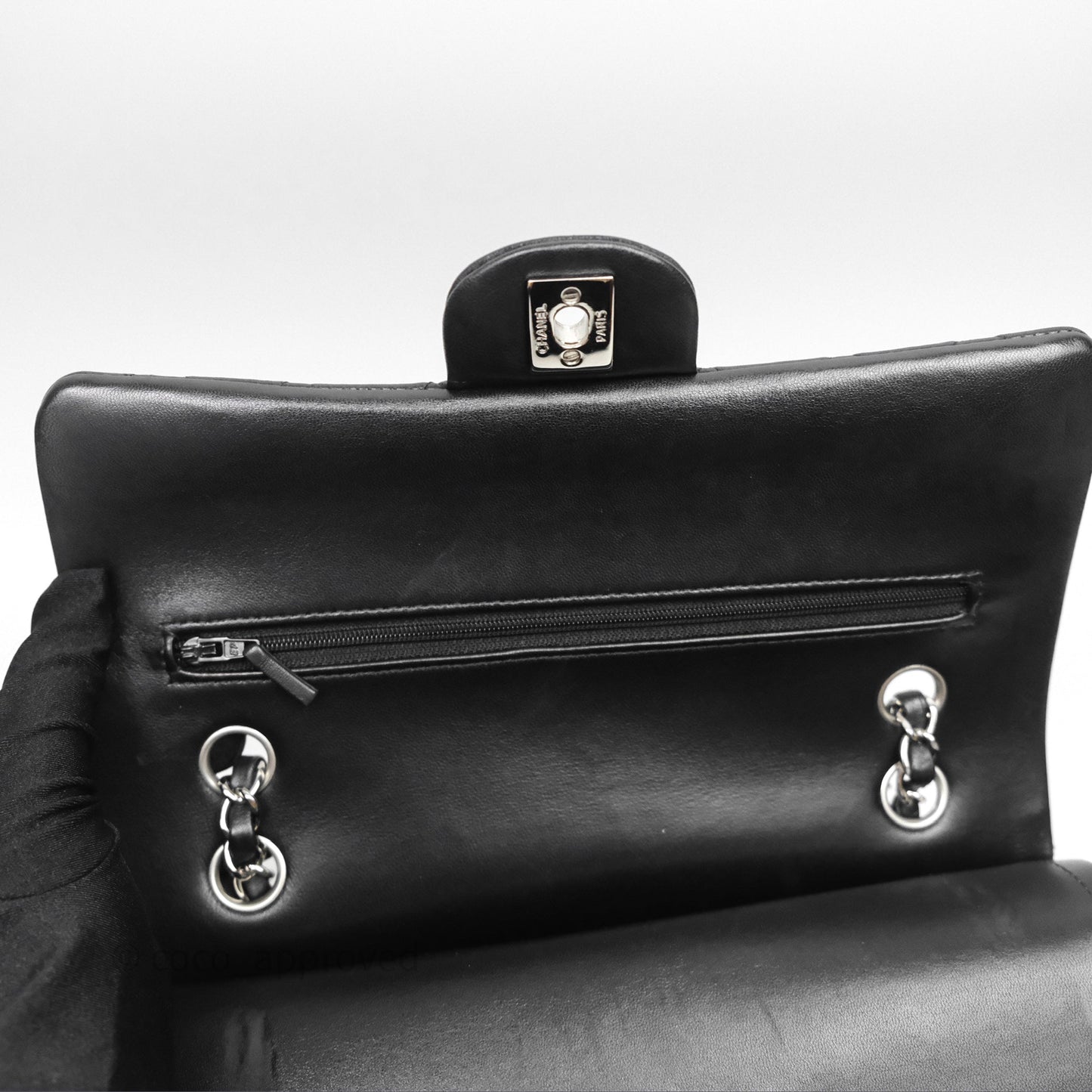 Chanel Classic M/L Medium Flap Quilted Black Lambskin Silver Hardware