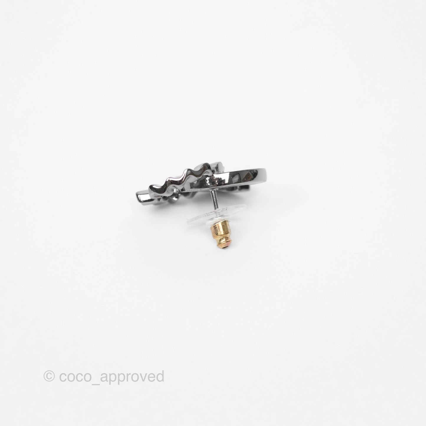 Chanel CC Half Crystal Earrings Silver Tone 21A