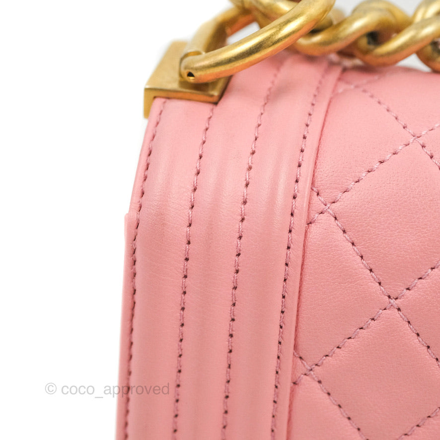 Chanel Small Quilted Boy Pink Calfskin Aged Gold Hardware