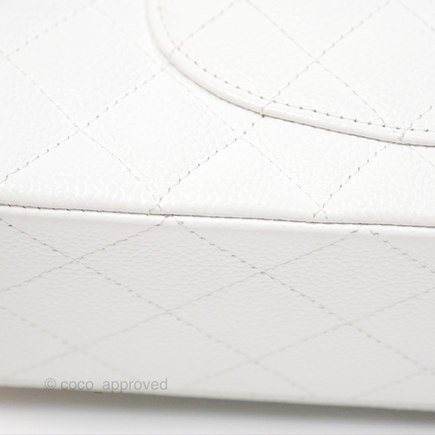 Chanel Classic M/L Medium Flap Quilted White Caviar Silver Hardware