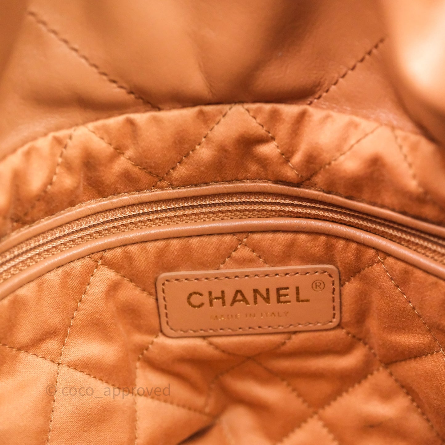 Chanel 22 Small Caramel Beige Shiny Calfskin Aged Gold Hardware
