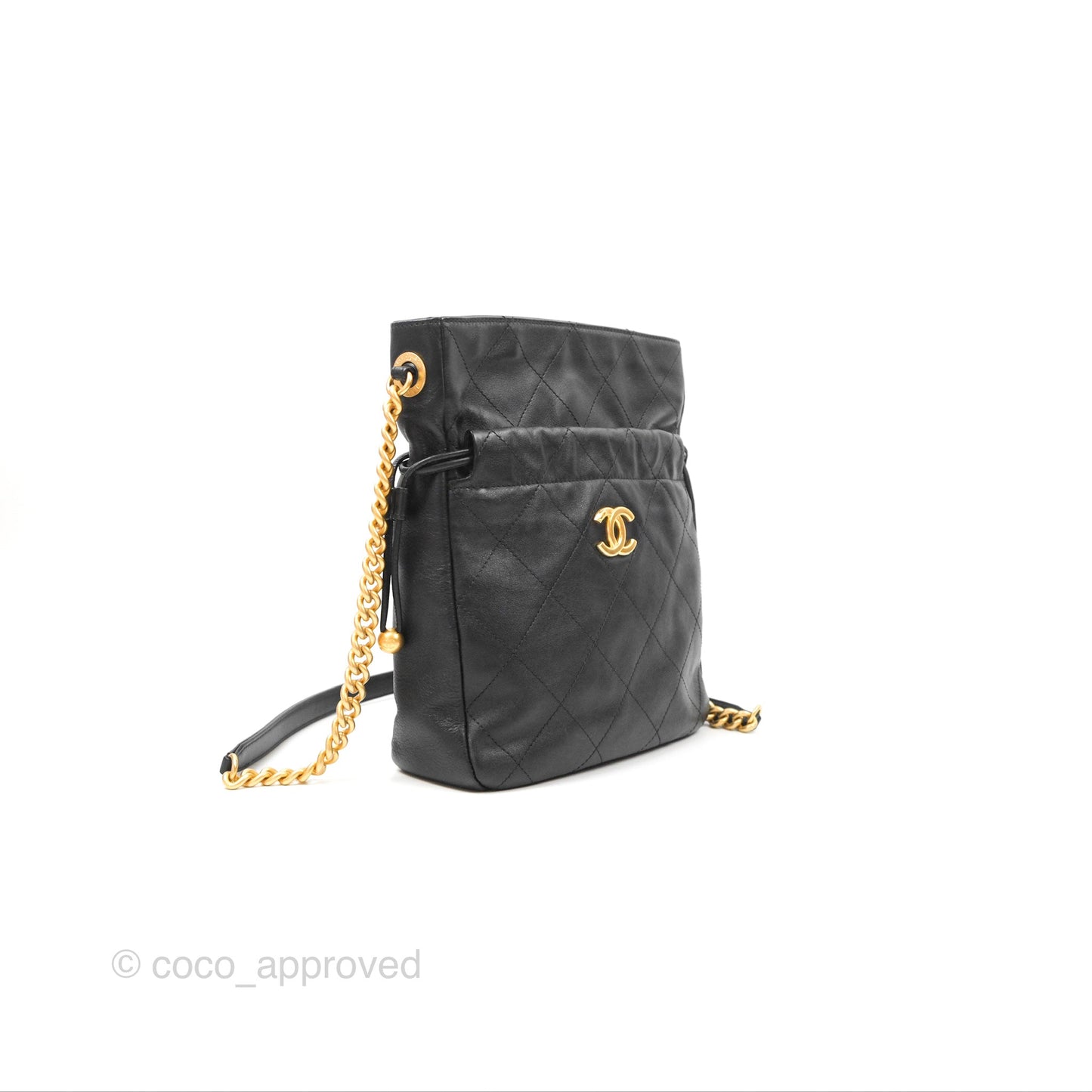 Chanel Drawstring Tote Bag Black Calfskin Aged Gold Hardware