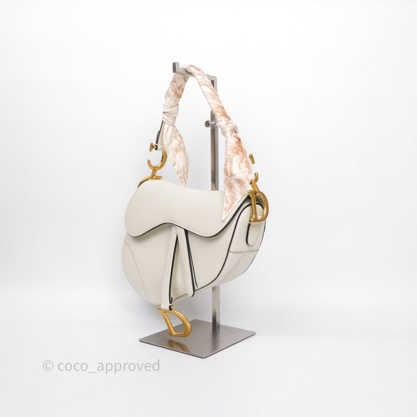 Christian Dior Saddle Bag White Grained Calfskin Gold Hardware
