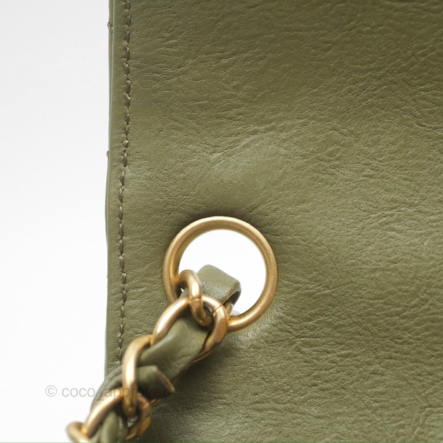 Chanel Mini Square Flap Chevron Olive Green Calfskin Gold Hardware