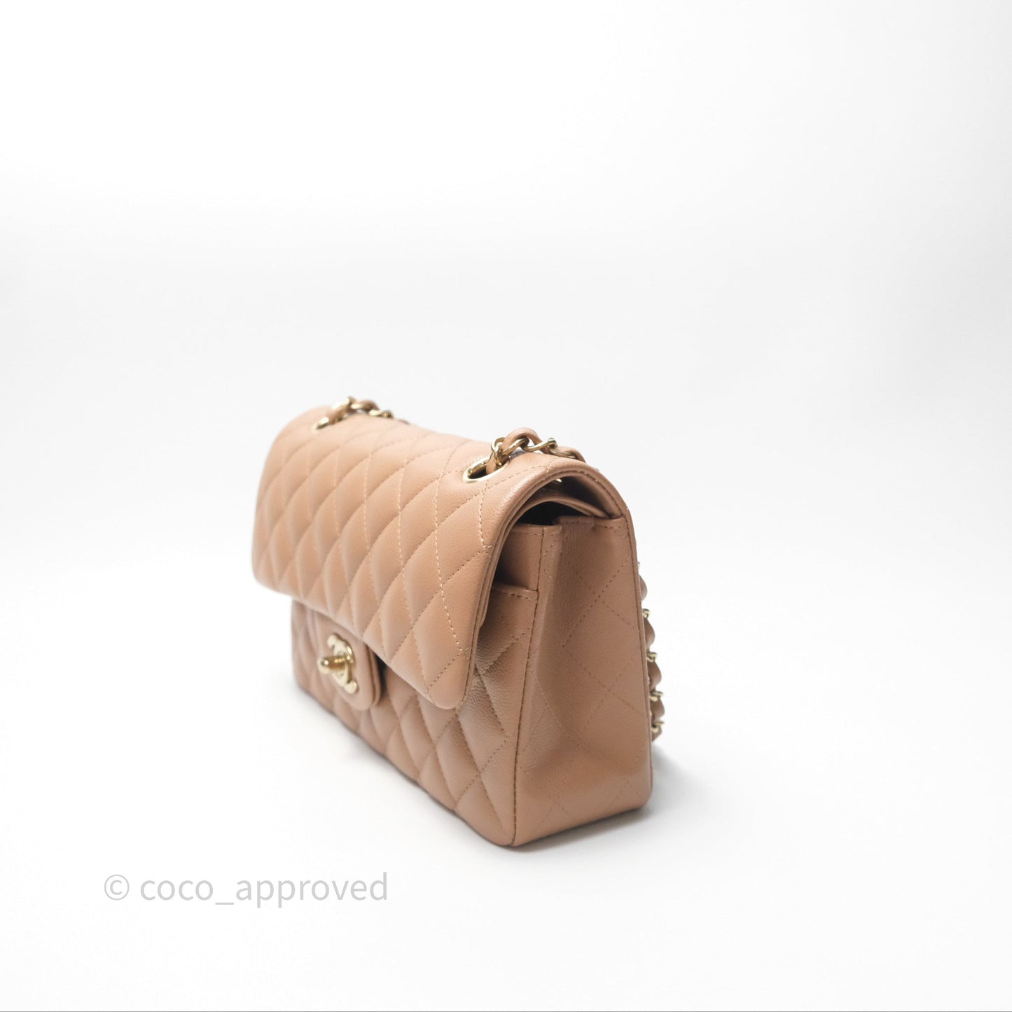 Chanel Small Classic Quilted Flap Dark Beige Caviar Gold Hardware