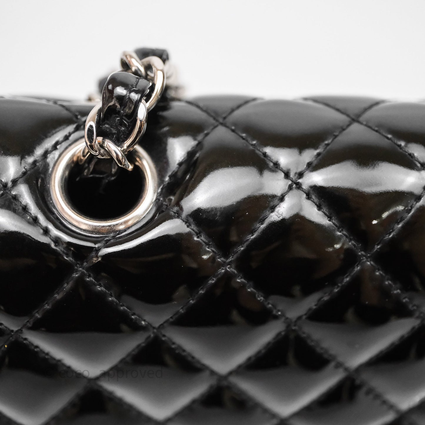 Chanel Quilted Medium Flap Black Patent Silver Hardware