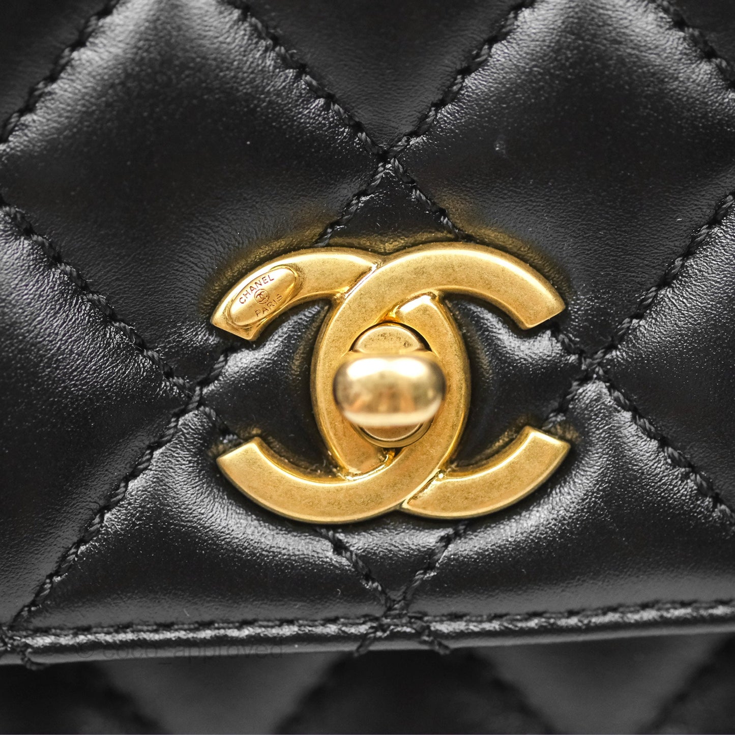 Chanel Small Coco Handle Quilted Black Calfskin Aged Gold Hardware