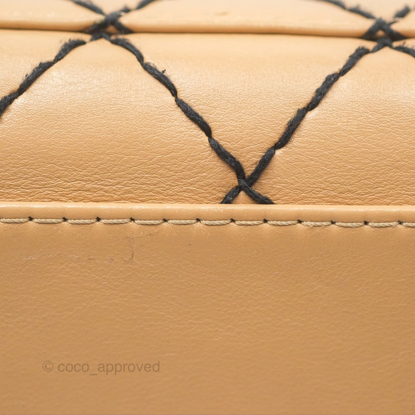Chanel Contrast Stitch Surpique Bowler Bag Beige Calfskin Matte Black Hardware