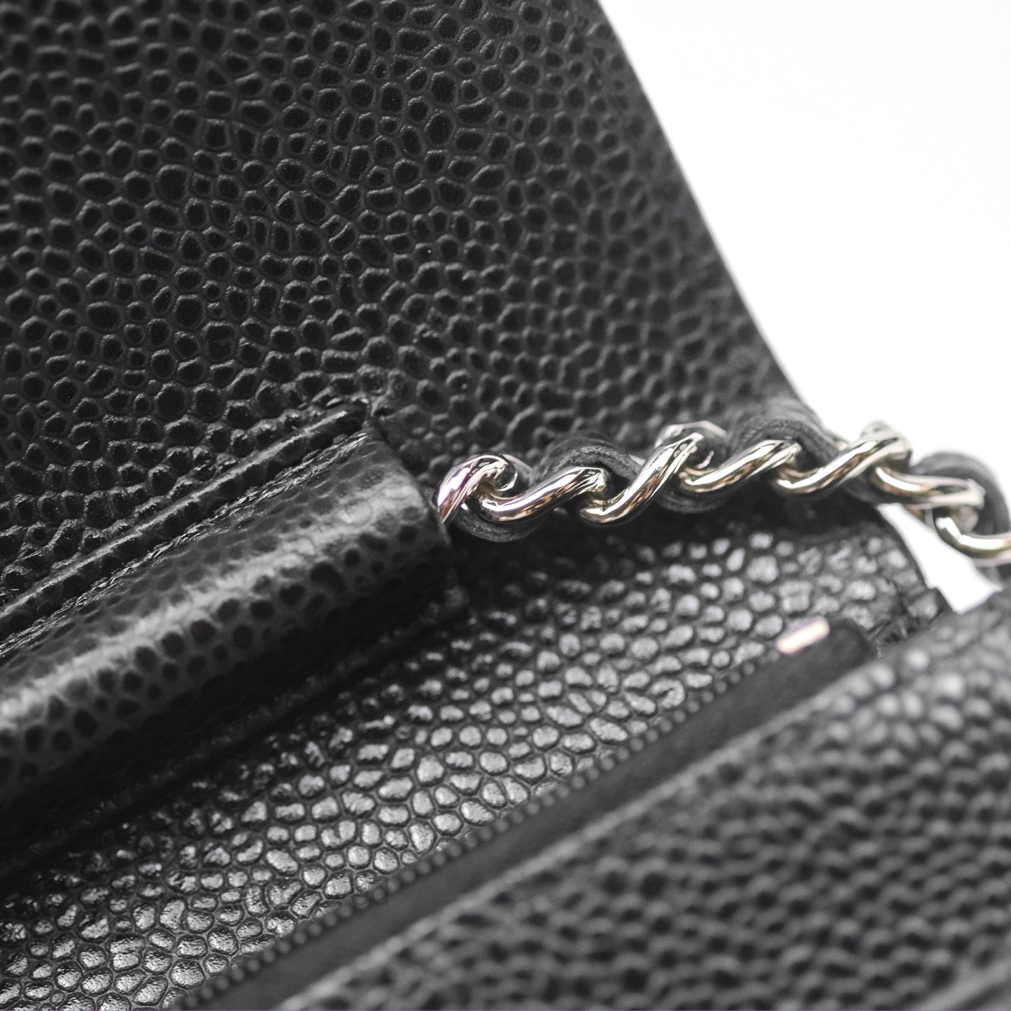 Chanel Quilted Classic Wallet On Chain WOC Black Caviar Silver Hardware