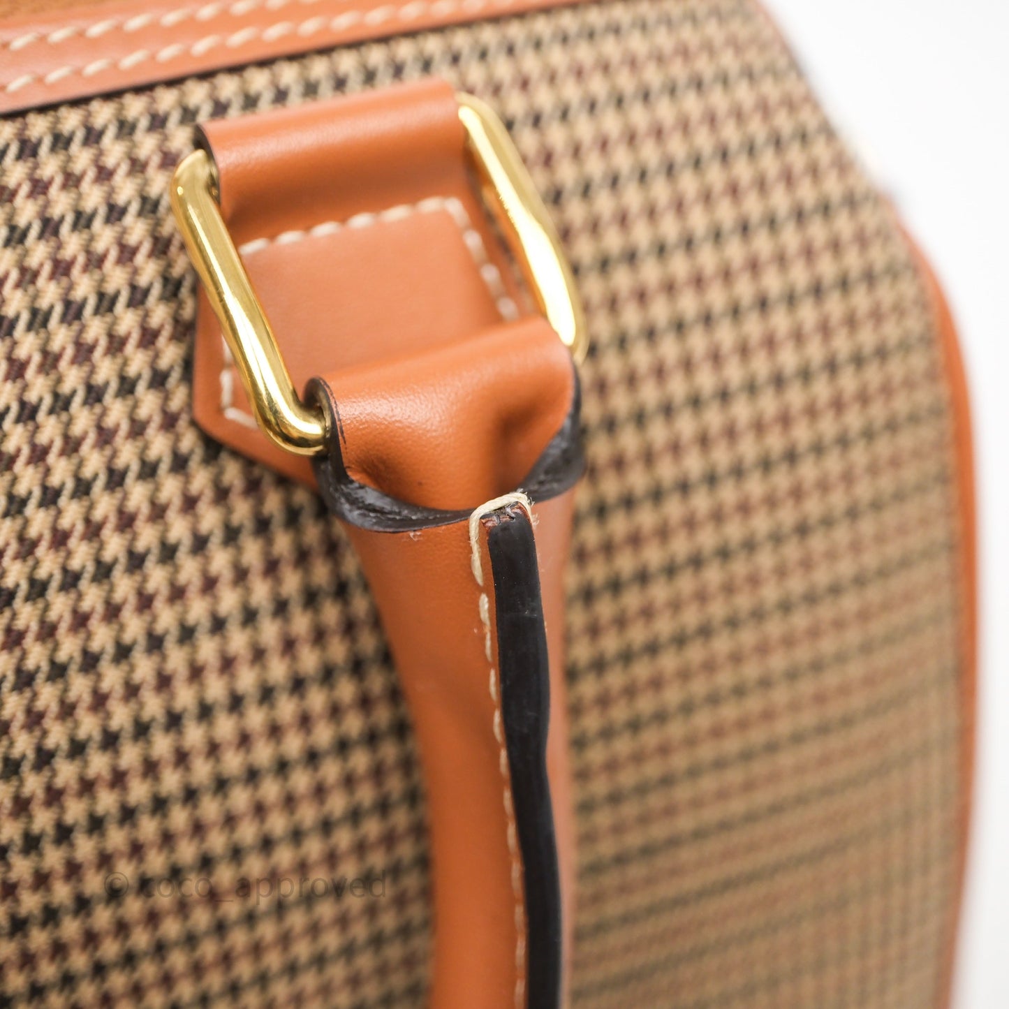 Celine Small Brown Houndstooth Boston Cuir Triomphe Tan Smooth Calfskin Bag