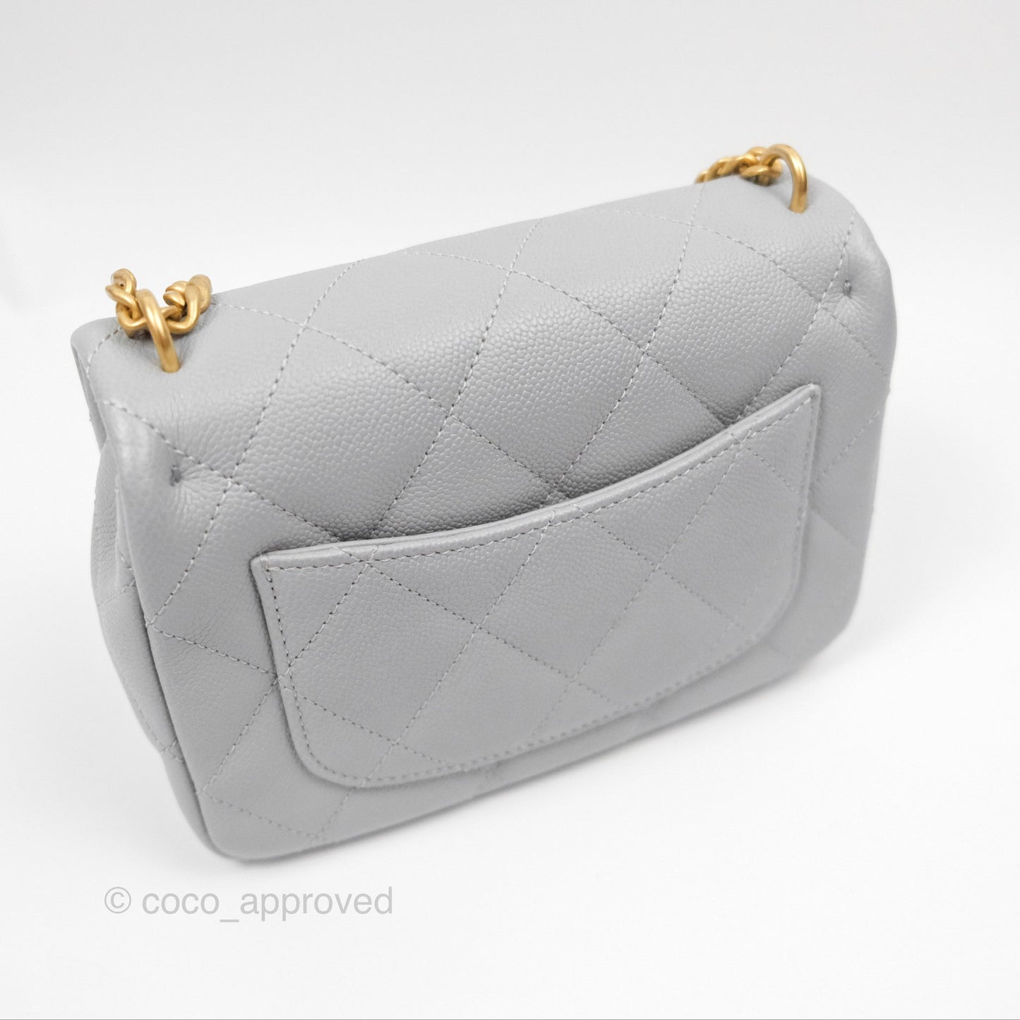 Chanel Mini Flap Bag Heart Adjustable Chain Grey Caviar Aged Gold Hardware 24P
