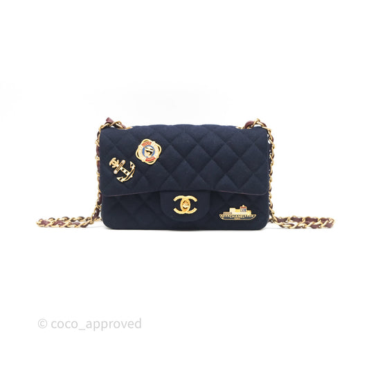 Chanel Paris-Hamburg Charms Mini Rectangular Flap Navy Wool 18C