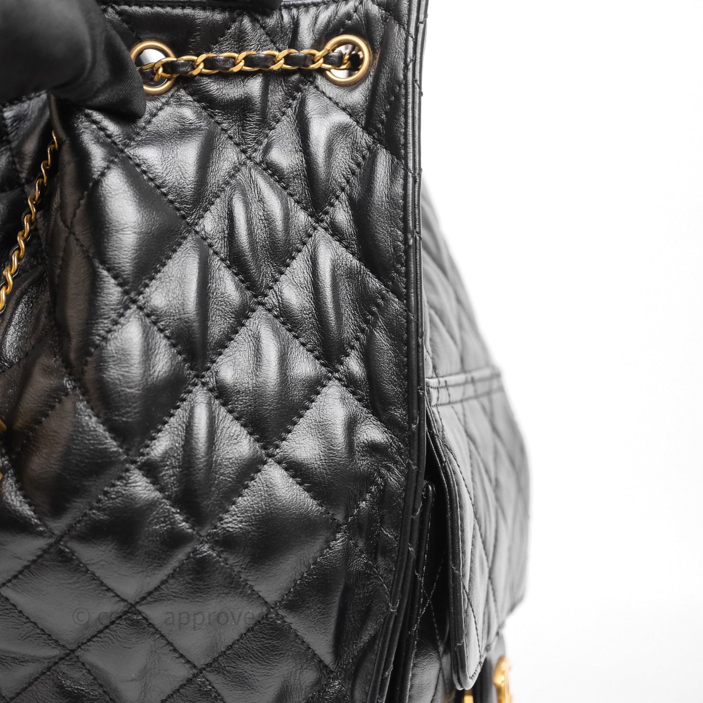 Chanel 25 Medium Black Crumpled Calfskin Aged Gold Hardware